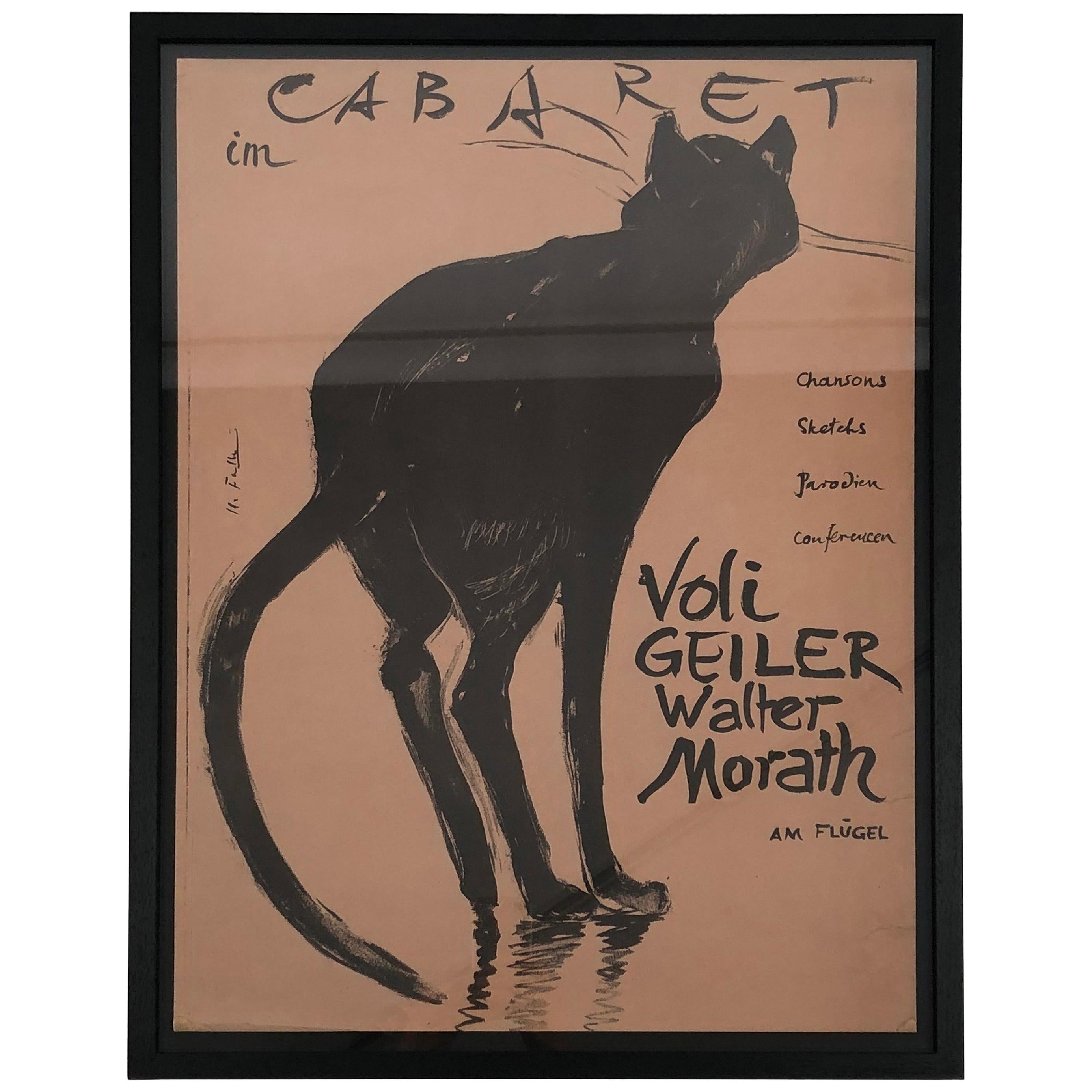 Original Swiss Black Cat Cabaret Poster, circa 1949