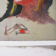 Original Tall Portrait Painting of a Blonde Woman on Green, 1990s