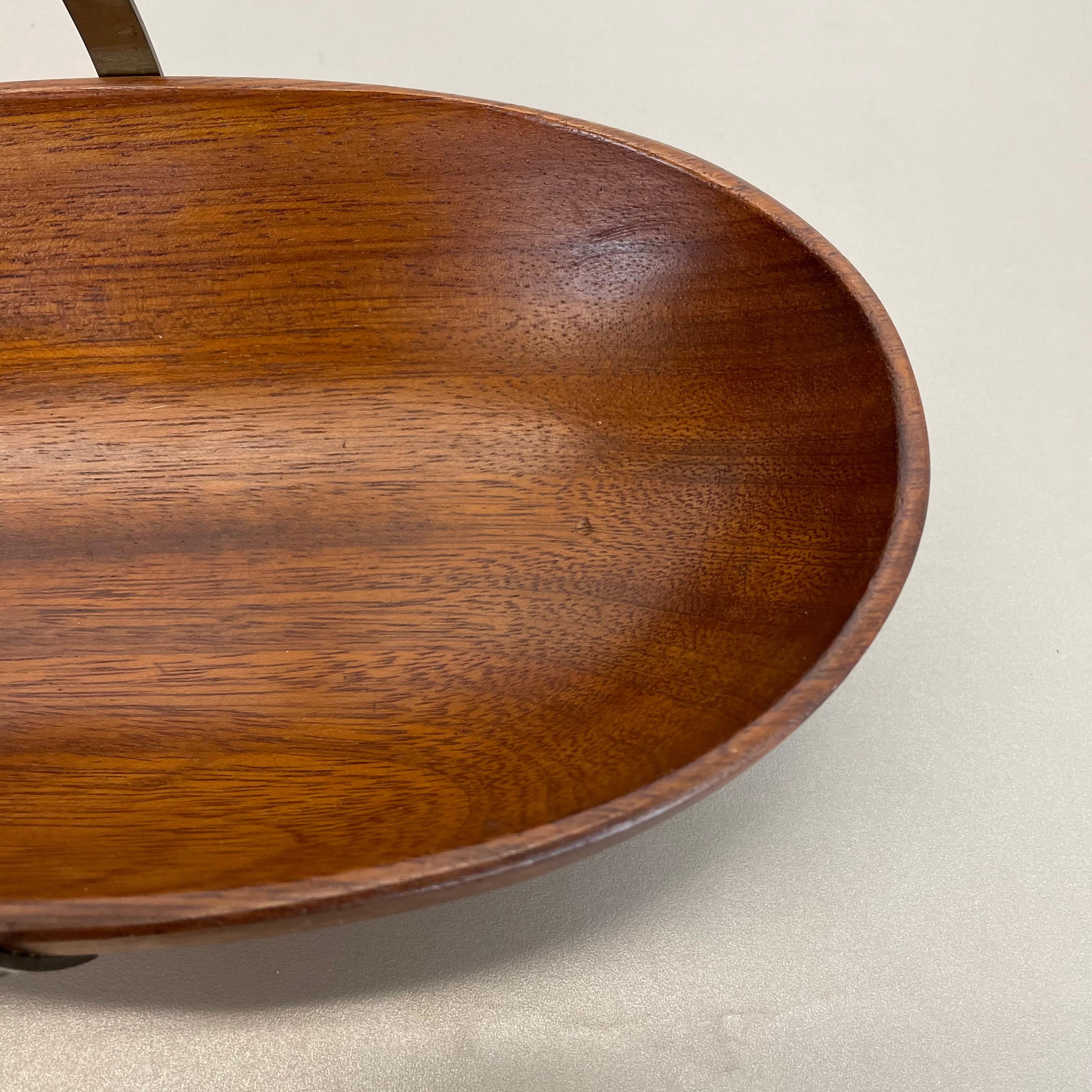 Original Teak Bowl with Brass and Rattan Handle by Carl Auböck Austria, 1950 4