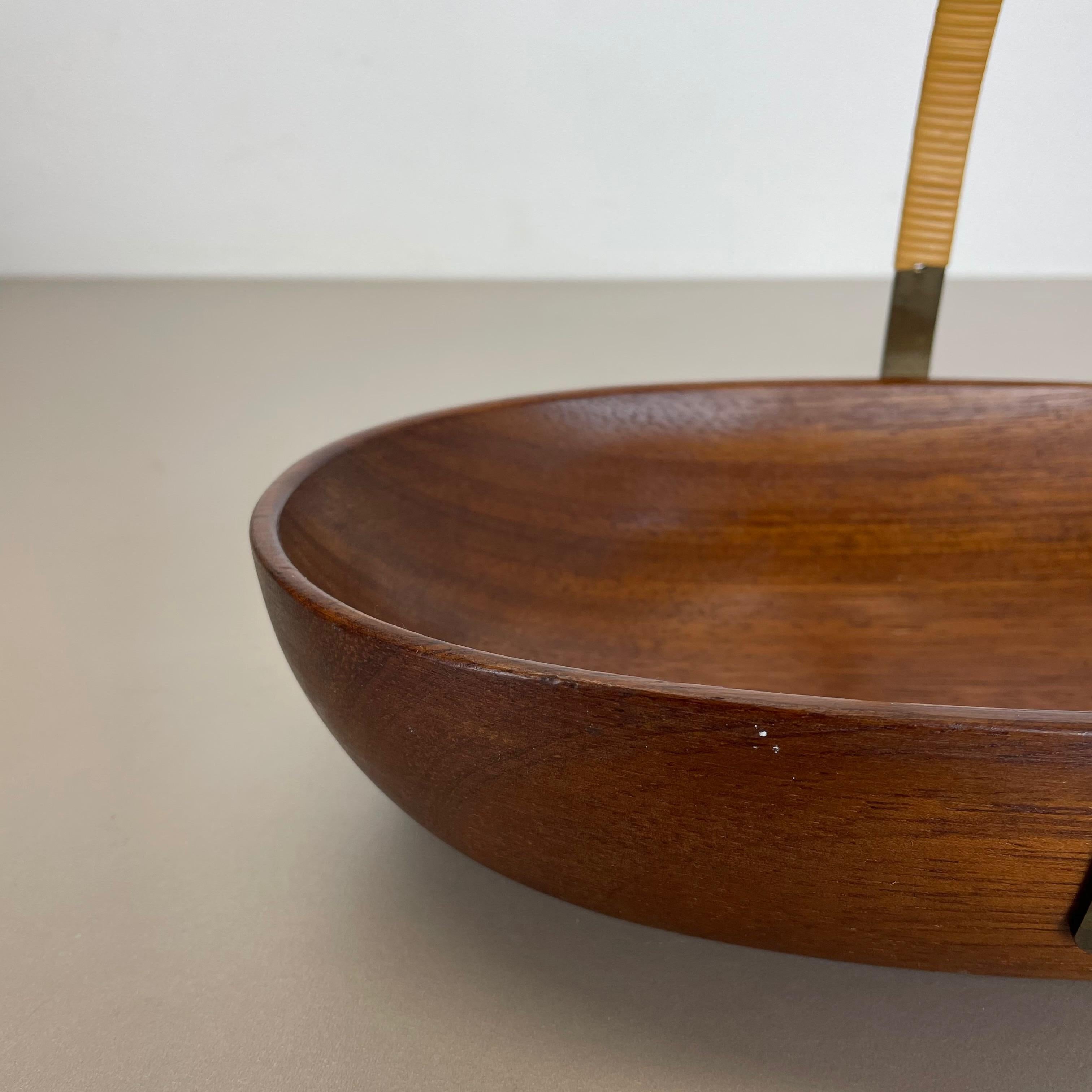 Original Teak Bowl with Brass and Rattan Handle by Carl Auböck Austria, 1950 1