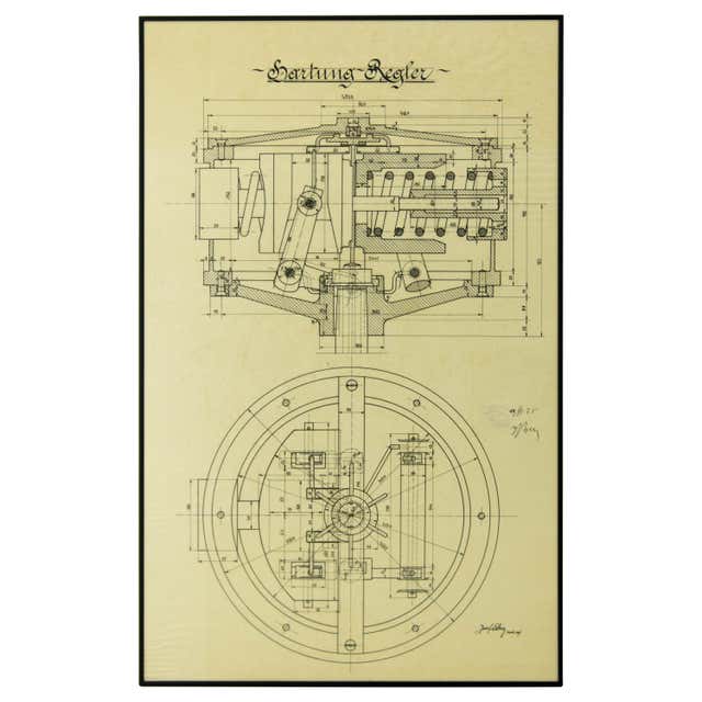 Large Original Technical Drawing of Air Compressor, 1925 For Sale at ...