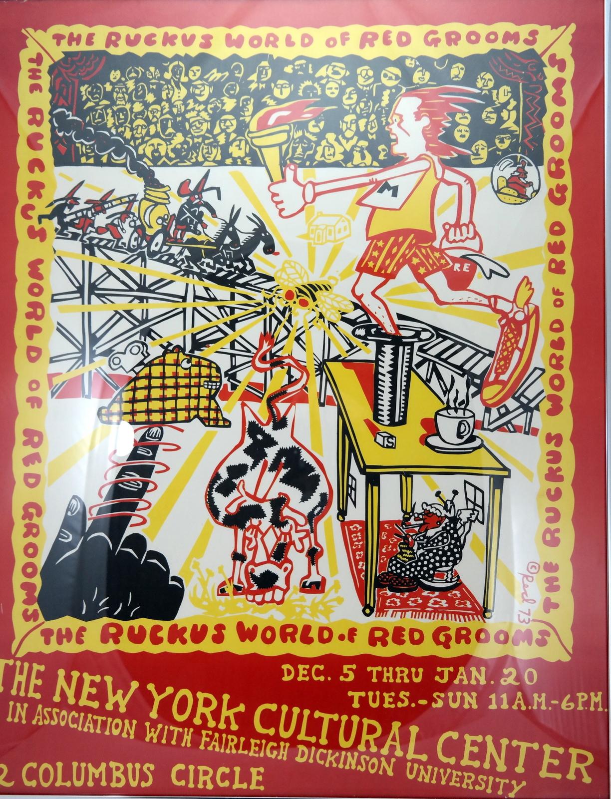 Poster originale della mostra The Ruckus World of Red Grooms, New York, 1973 In condizioni buone in vendita a Budapest, HU