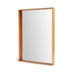 Original ‘Thin Line’ Solid Wood Mirror with Leather Trim, Made to Order