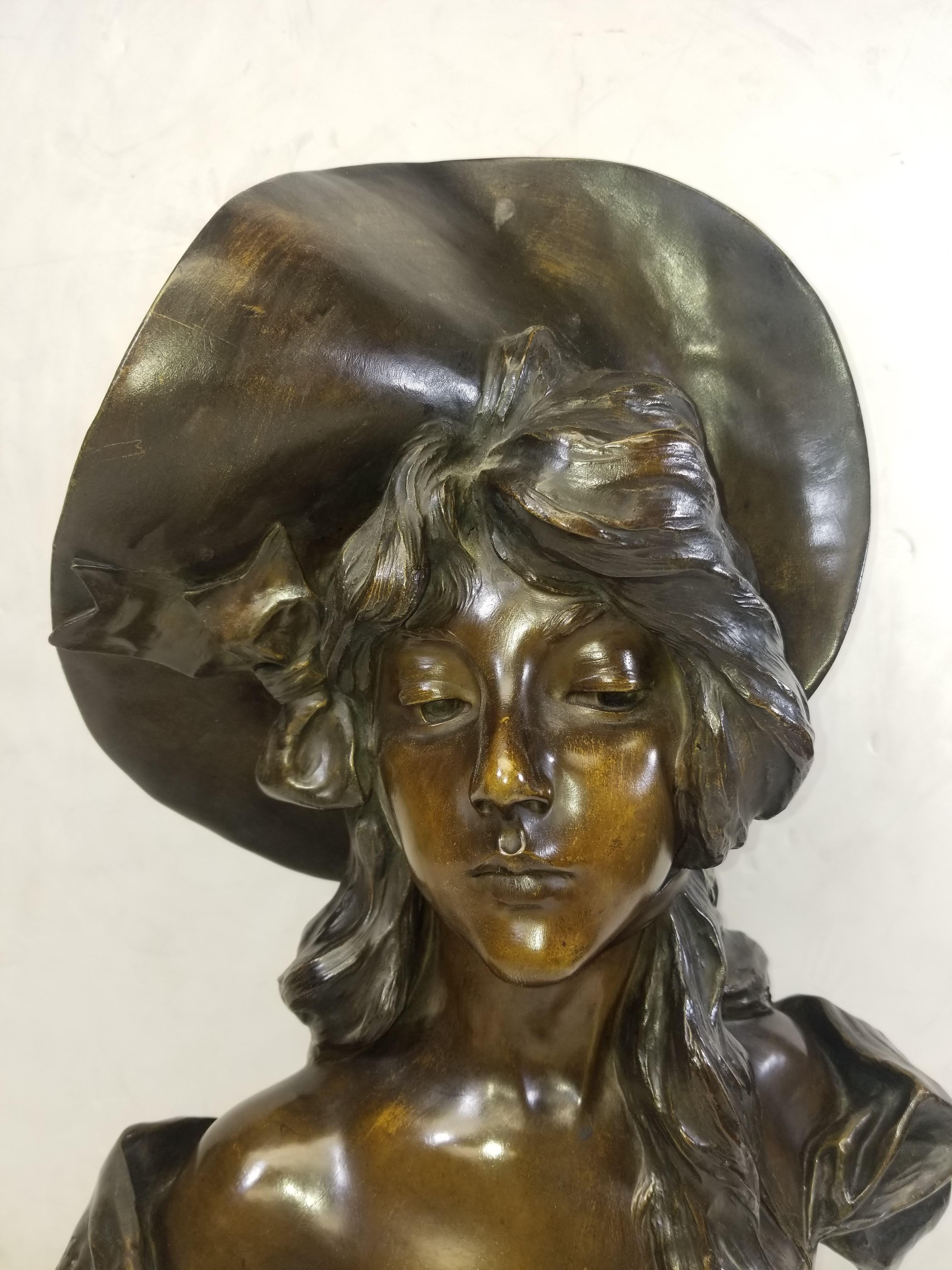 Buste original en bronze de Tiffany représentant une femme signé E. Villanis en vente 3