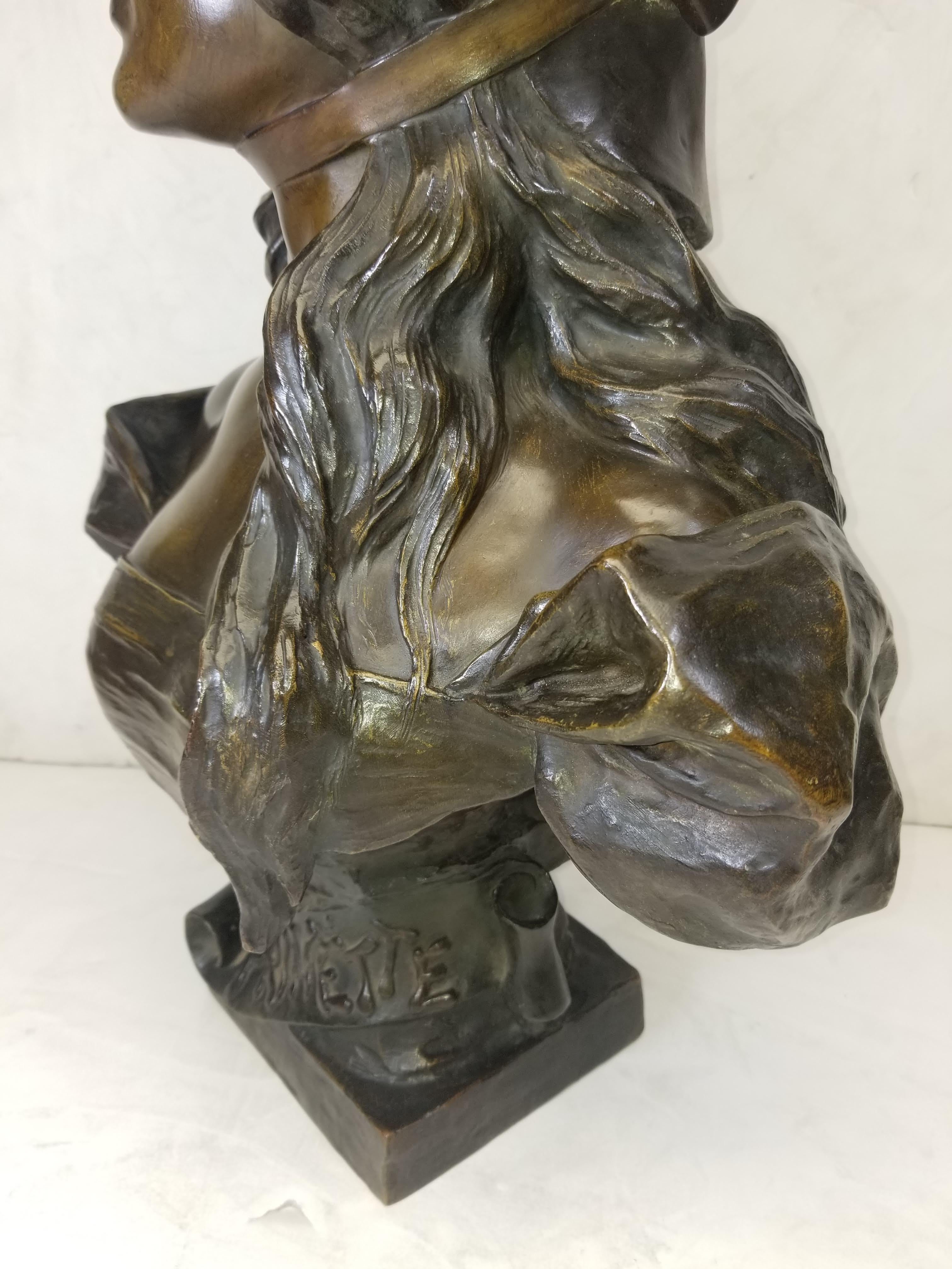 Buste original en bronze de Tiffany représentant une femme signé E. Villanis en vente 6
