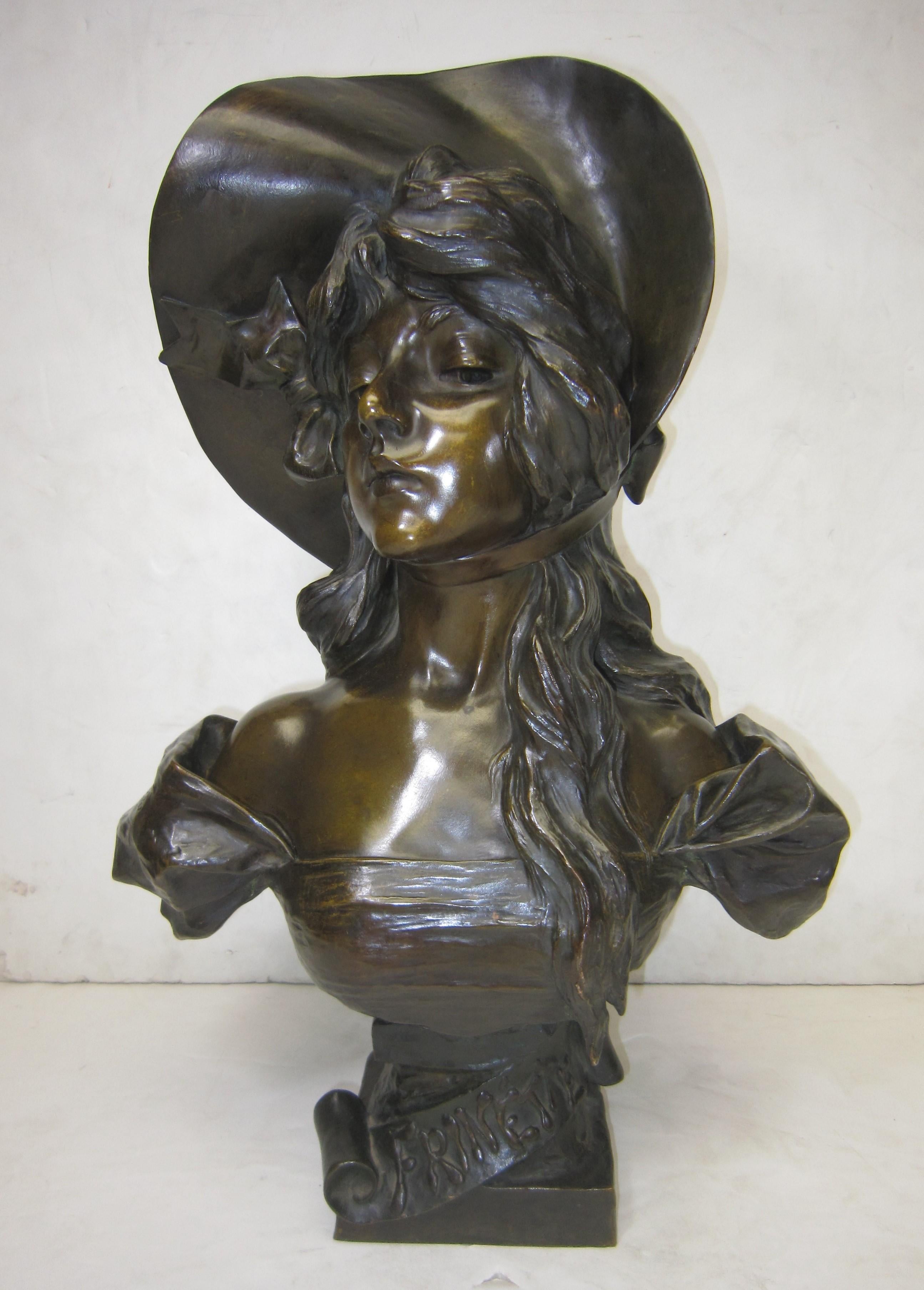 Buste original en bronze de Tiffany représentant une femme signé E. Villanis en vente 11