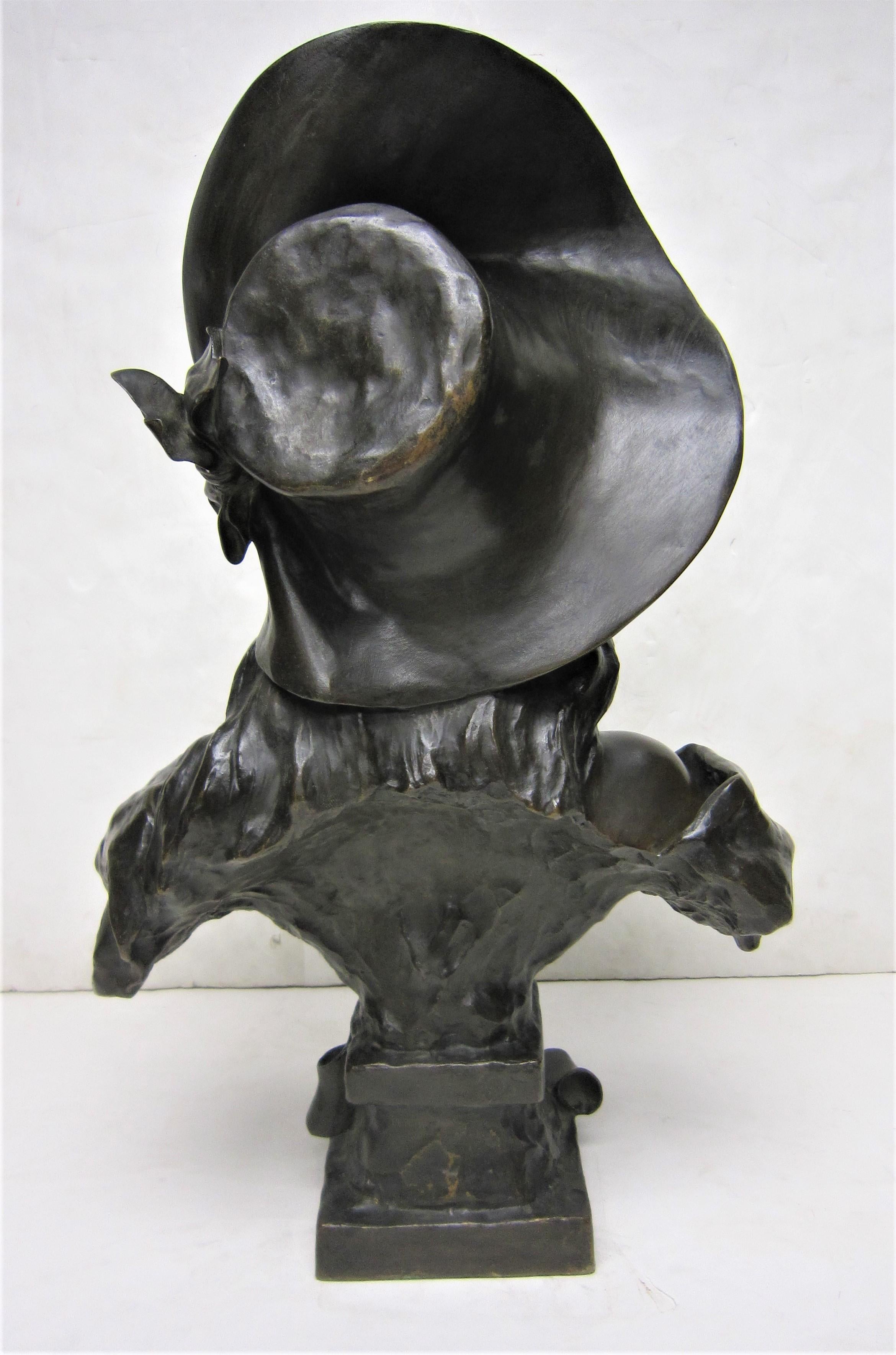 French Original Tiffany Bronze Bust of a Woman Signed E. Villanis For Sale