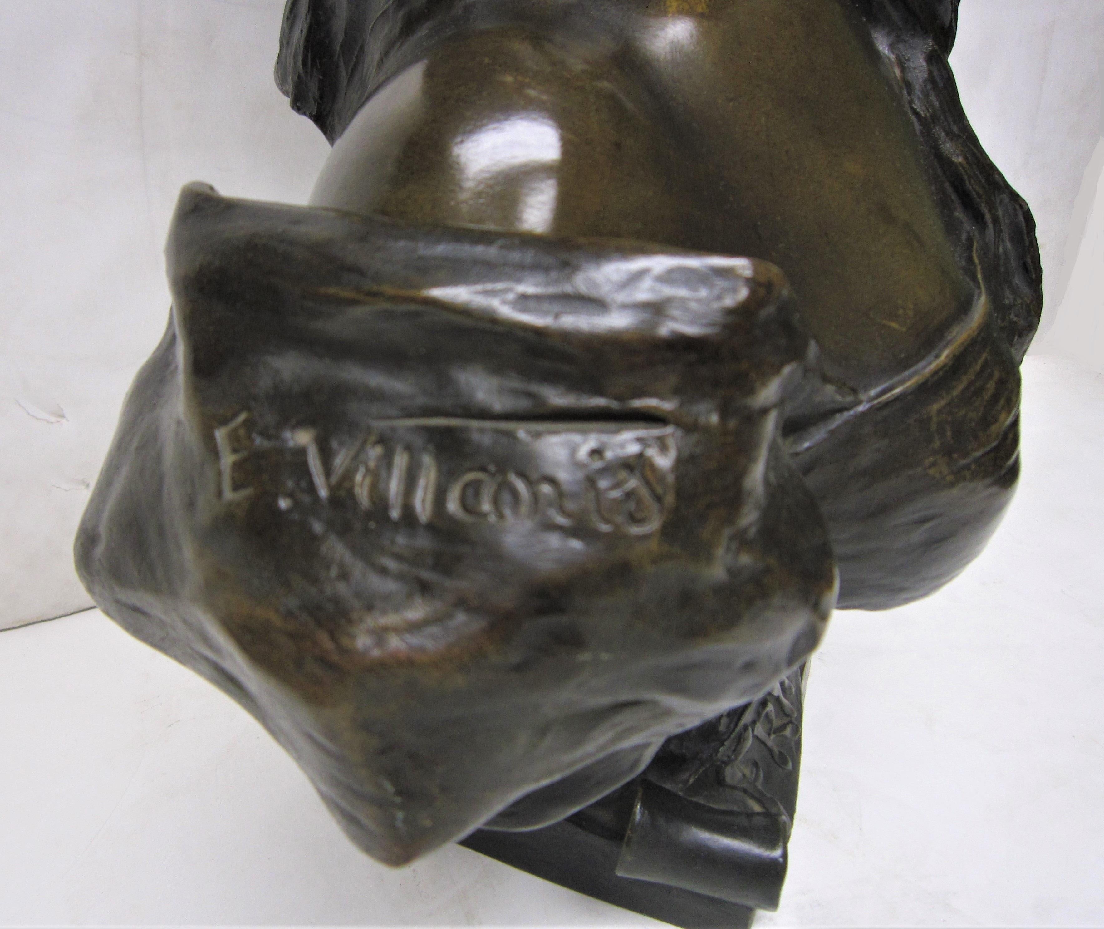 Buste original en bronze de Tiffany représentant une femme signé E. Villanis en vente 1