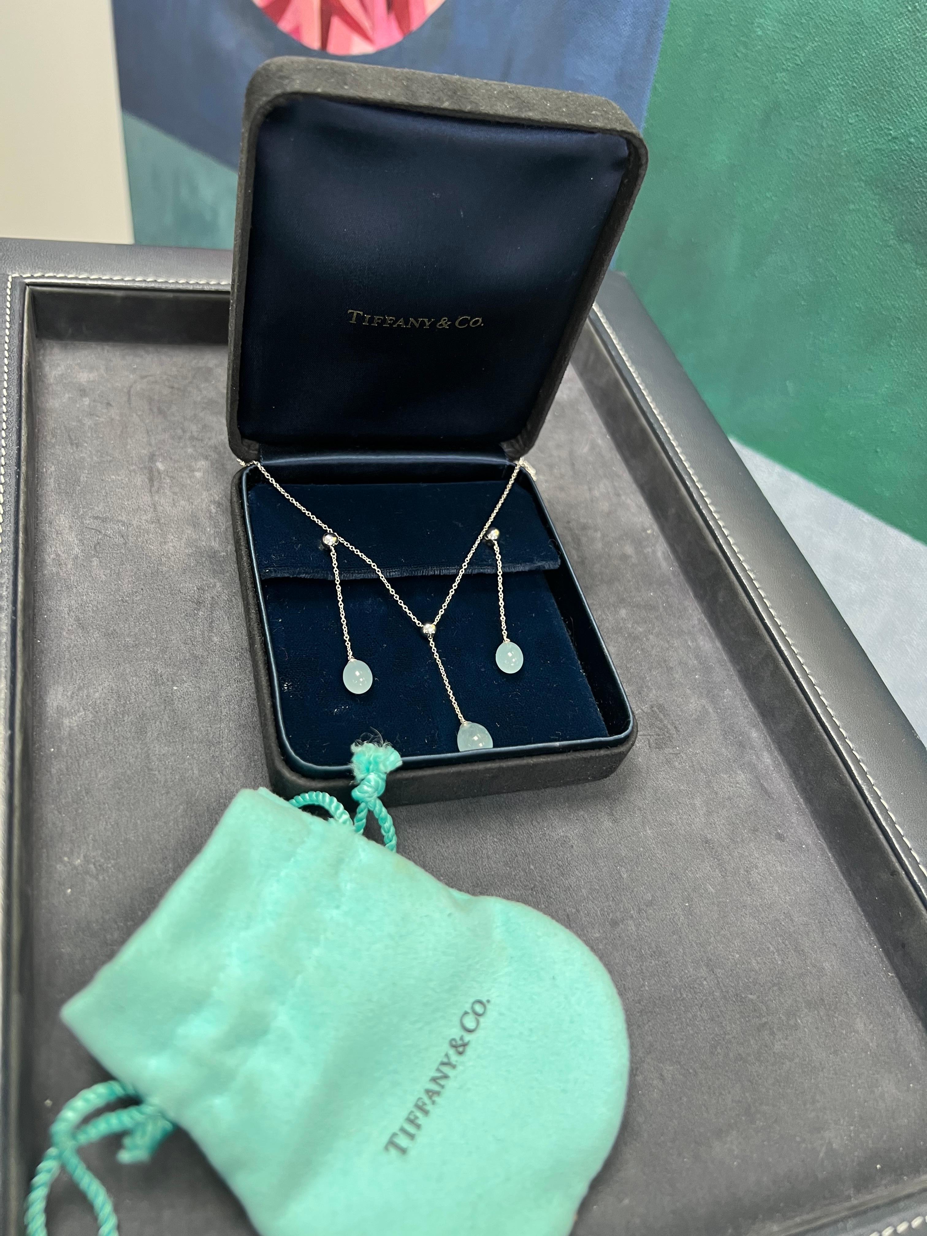 Original Tiffany & Co White Gold Natural Aquamarine Drop Earring and Pendant Set For Sale 2