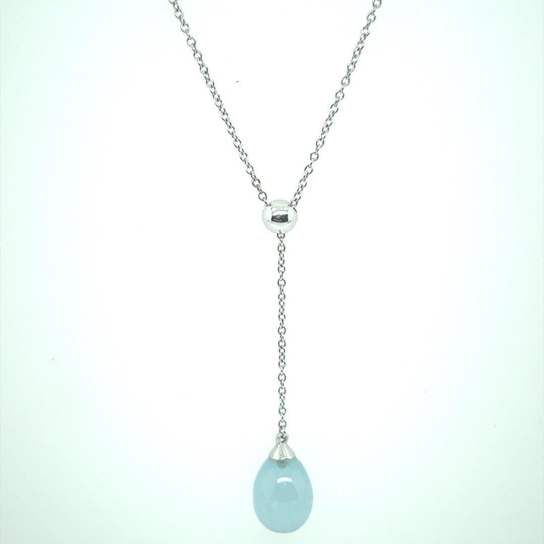Modern Original Tiffany & Co White Gold Natural Aquamarine Drop Earring and Pendant Set For Sale
