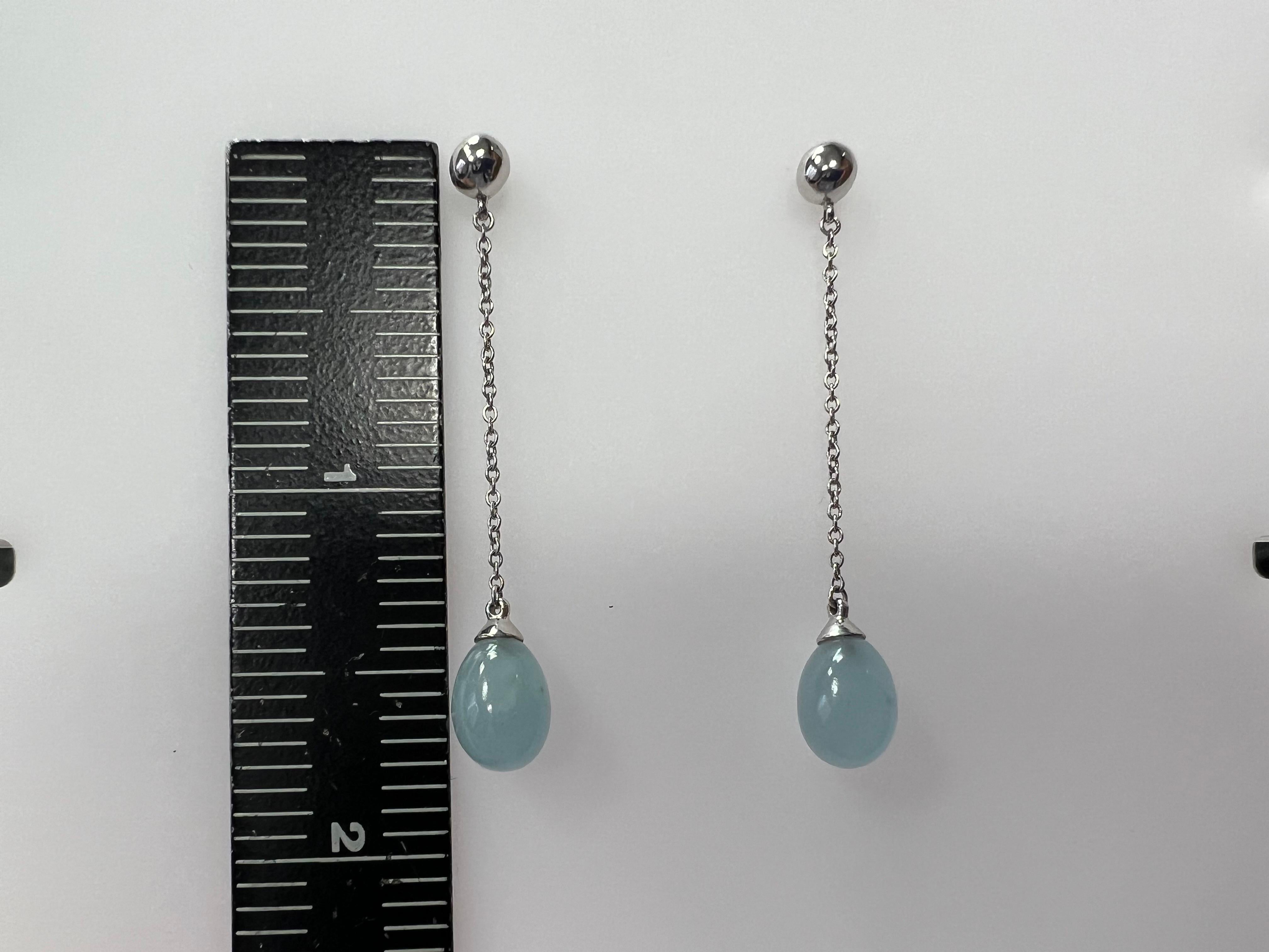 Women's Original Tiffany & Co White Gold Natural Aquamarine Drop Earring and Pendant Set For Sale