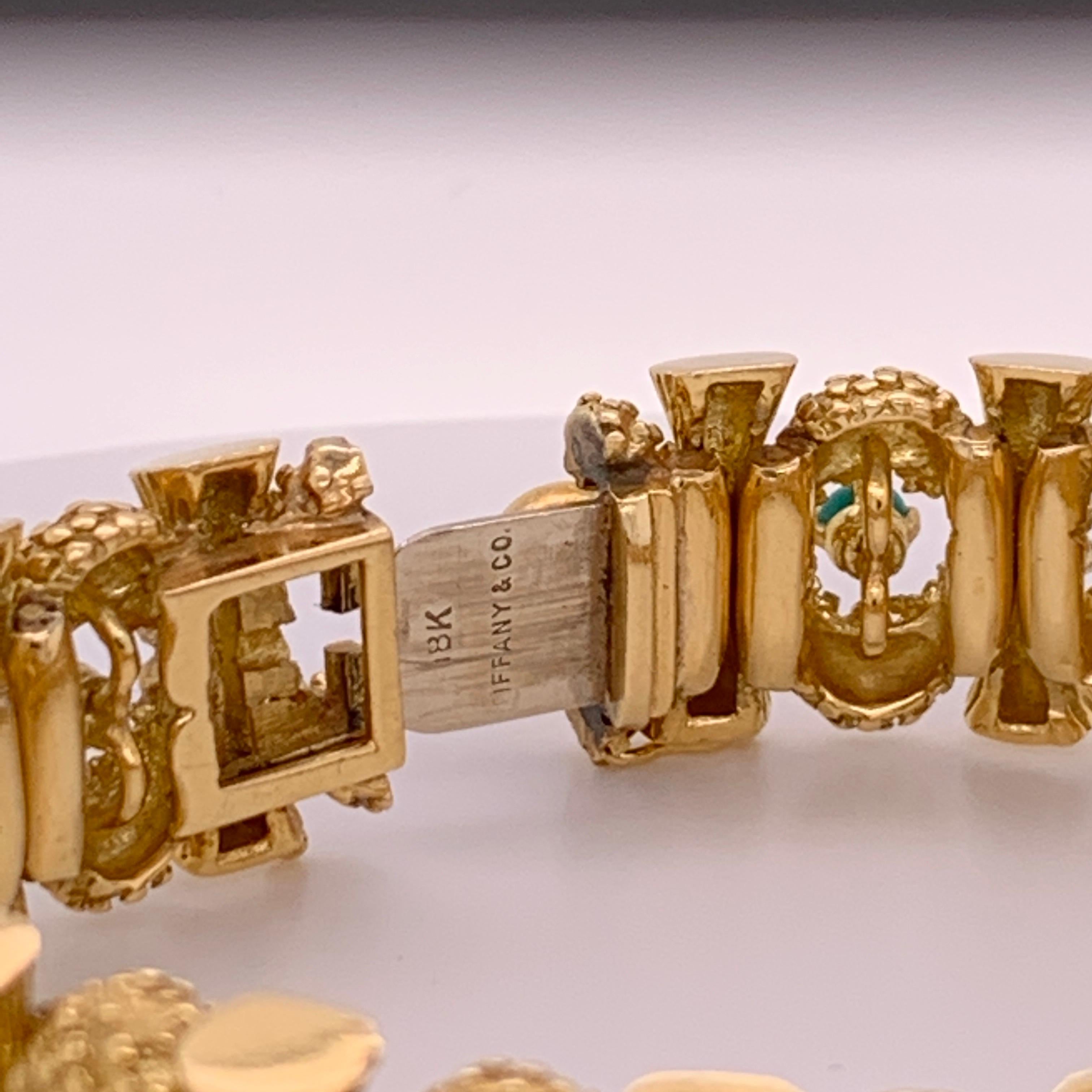 Retro Original Tiffany & Company Gelbgold- und Türkis-Armband aus Gelbgold, um 1960 (Cabochon) im Angebot