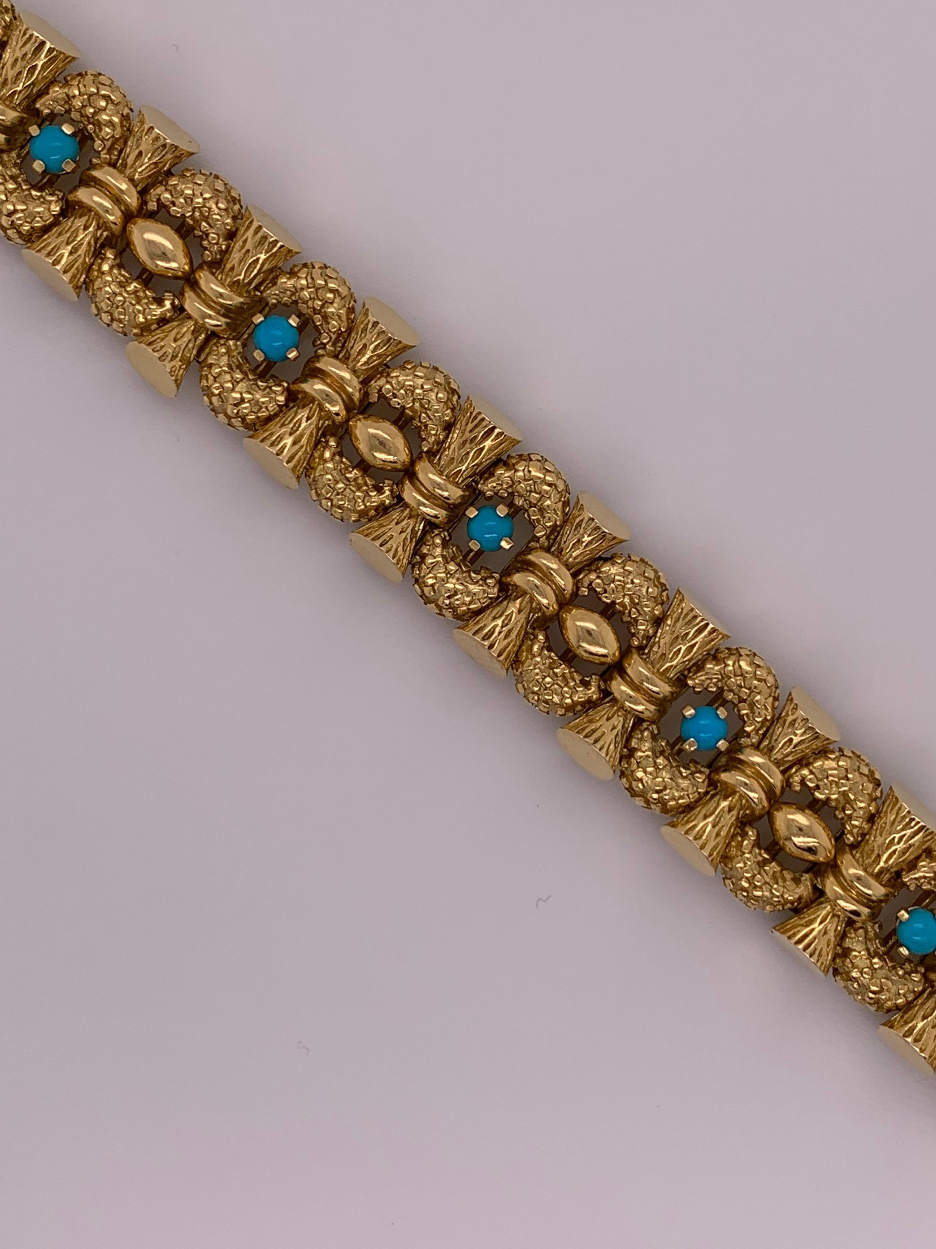Taille cabochon Retro Original Tiffany & Company Yellow Gold and Turquoise Bracelet Circa 1960 en vente