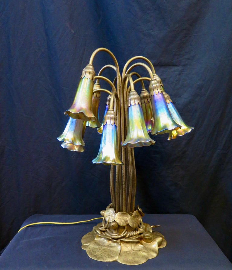 American Original Tiffany Studios Twelve Light Lily Lamp in Gold Doré