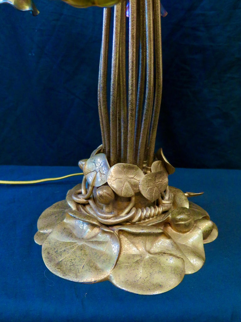Gilt Original Tiffany Studios Twelve Light Lily Lamp in Gold Doré
