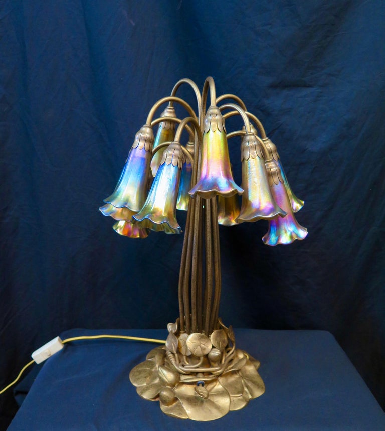 20th Century Original Tiffany Studios Twelve Light Lily Lamp in Gold Doré
