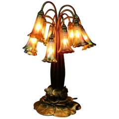 Antique Original Tiffany Studios Twelve Light Lily Lamp in Gold Doré