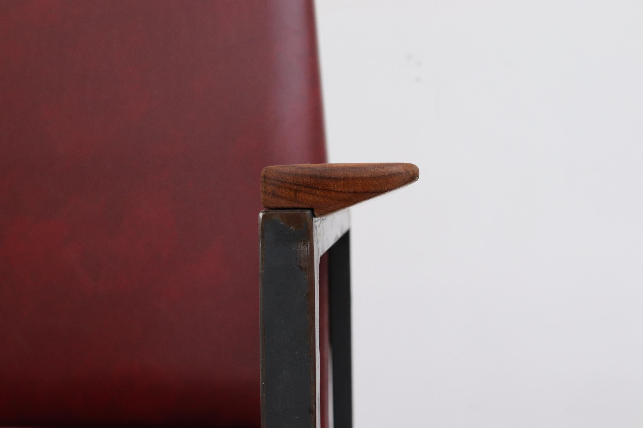Original Tijsselling Arm Chairs with Burgundy Skai Upholstery and Teak Armrests For Sale 10