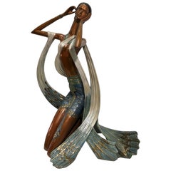 Bronze original Ting Shao Kuang "Princesse du Paon" Polychrome Style Déco