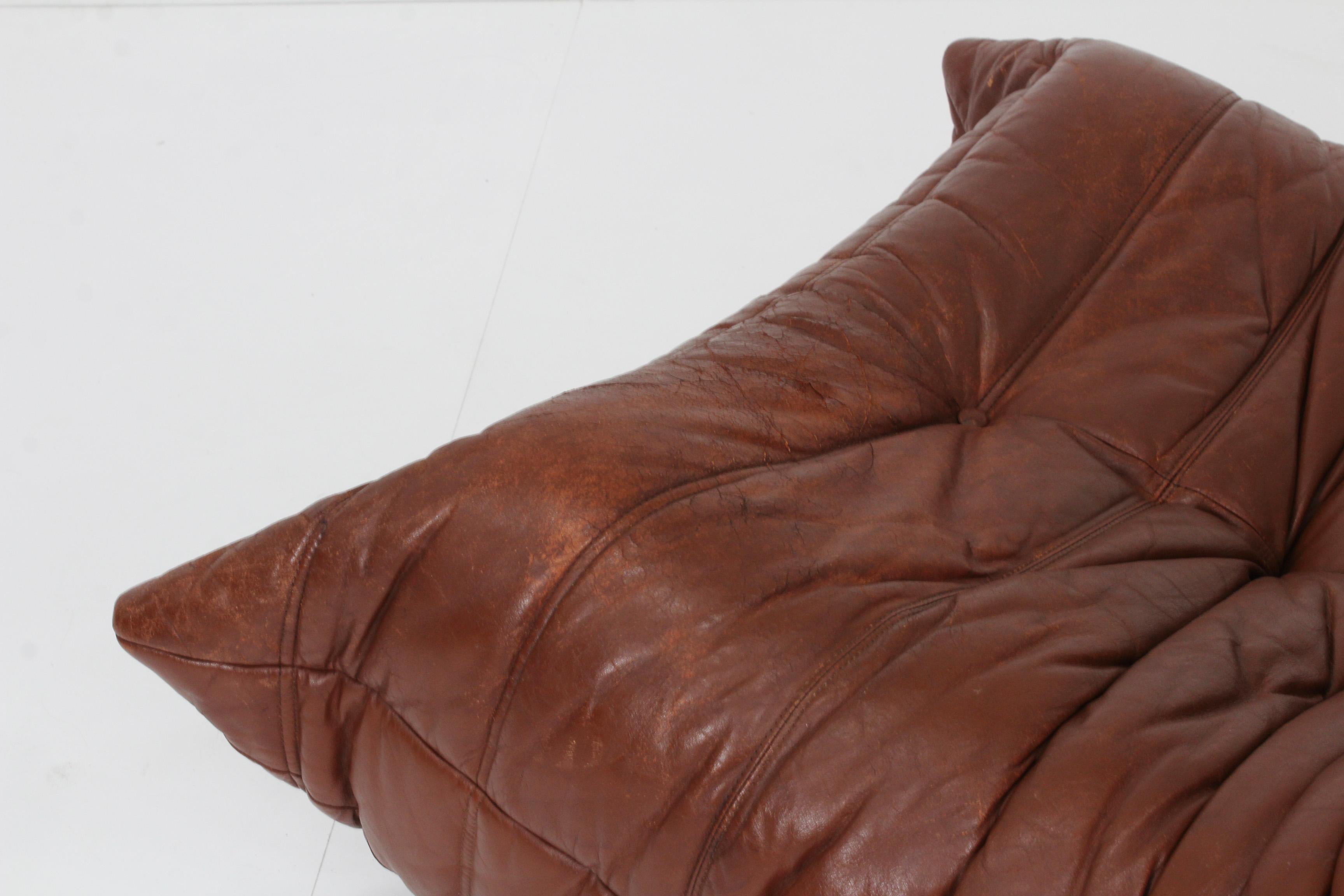 Original Togo Ligne Roset Cognac Leather Armchair 90s 2