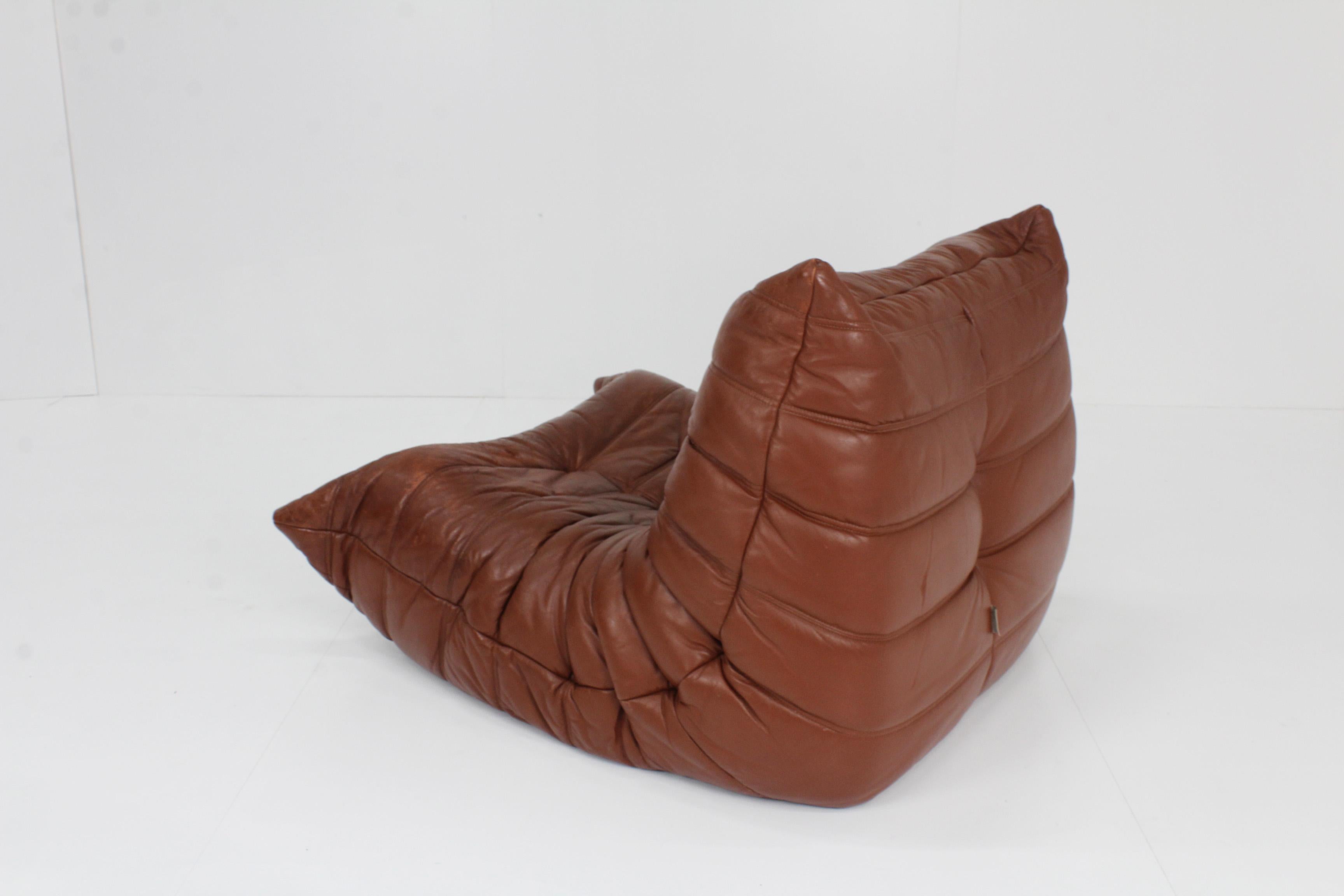 Original Togo Ligne Roset Cognac Leather Armchair 90s 3