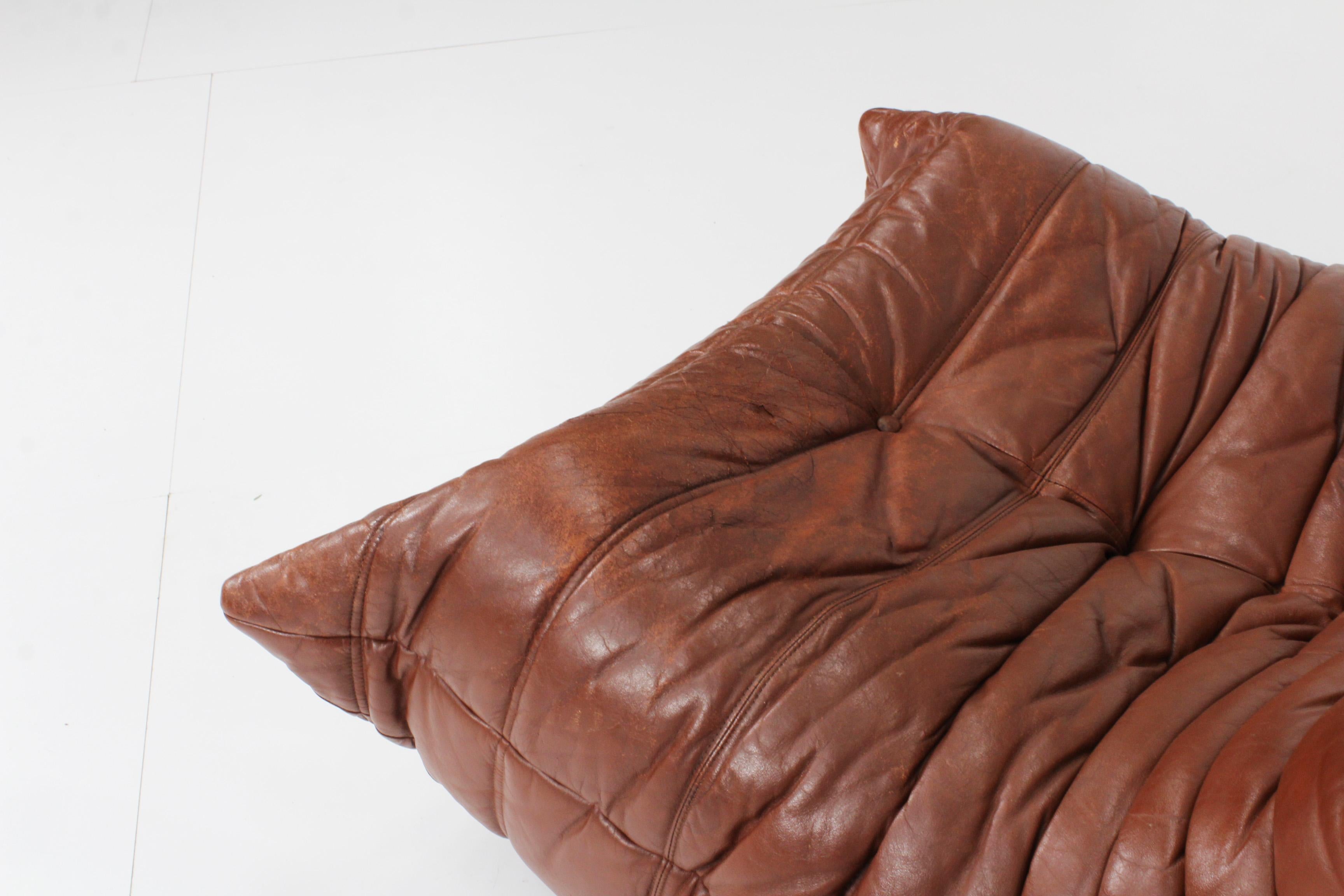 Original Togo Ligne Roset Cognac Leather Armchair 90s 4