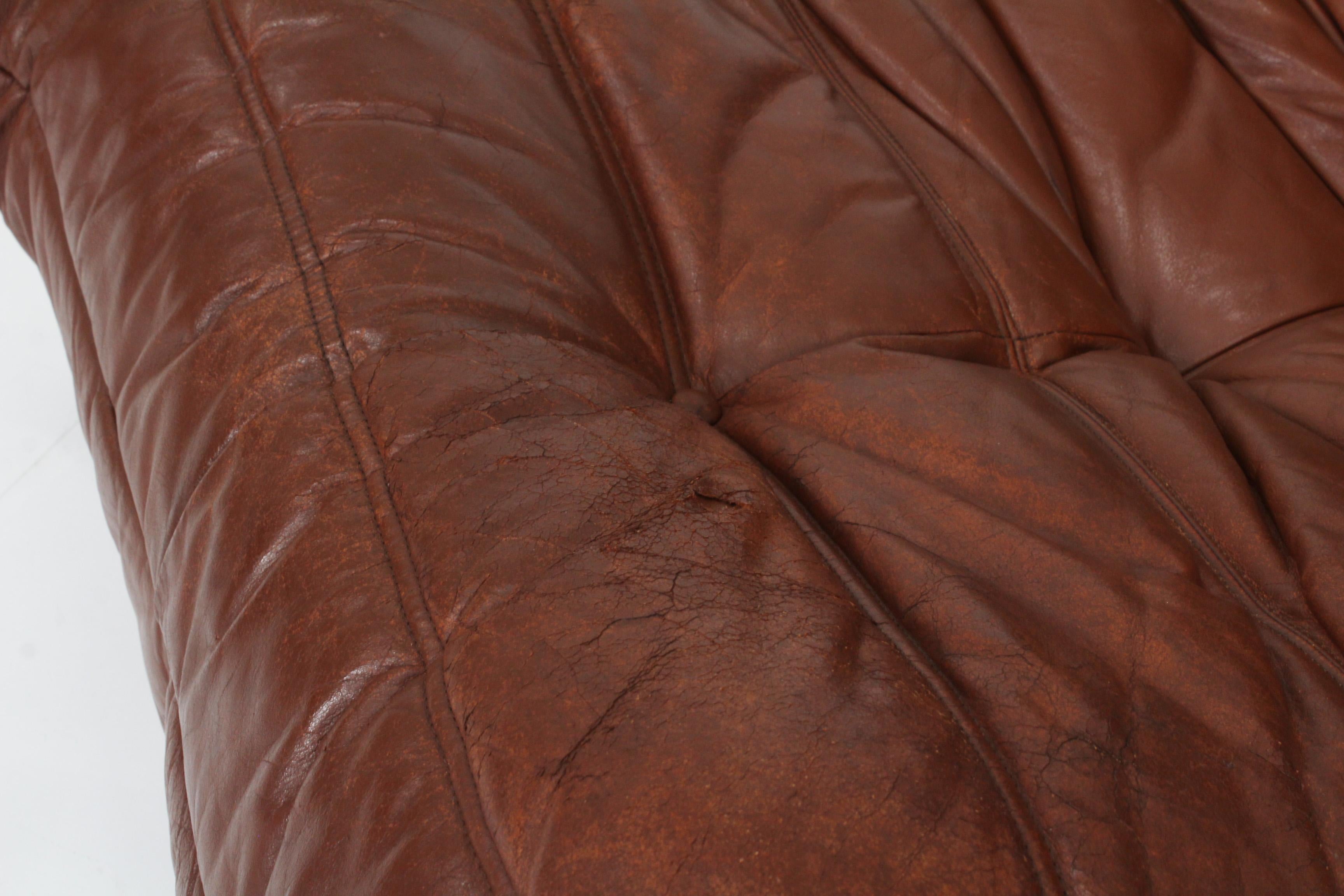 Original Togo Ligne Roset Cognac Leather Armchair 90s 7