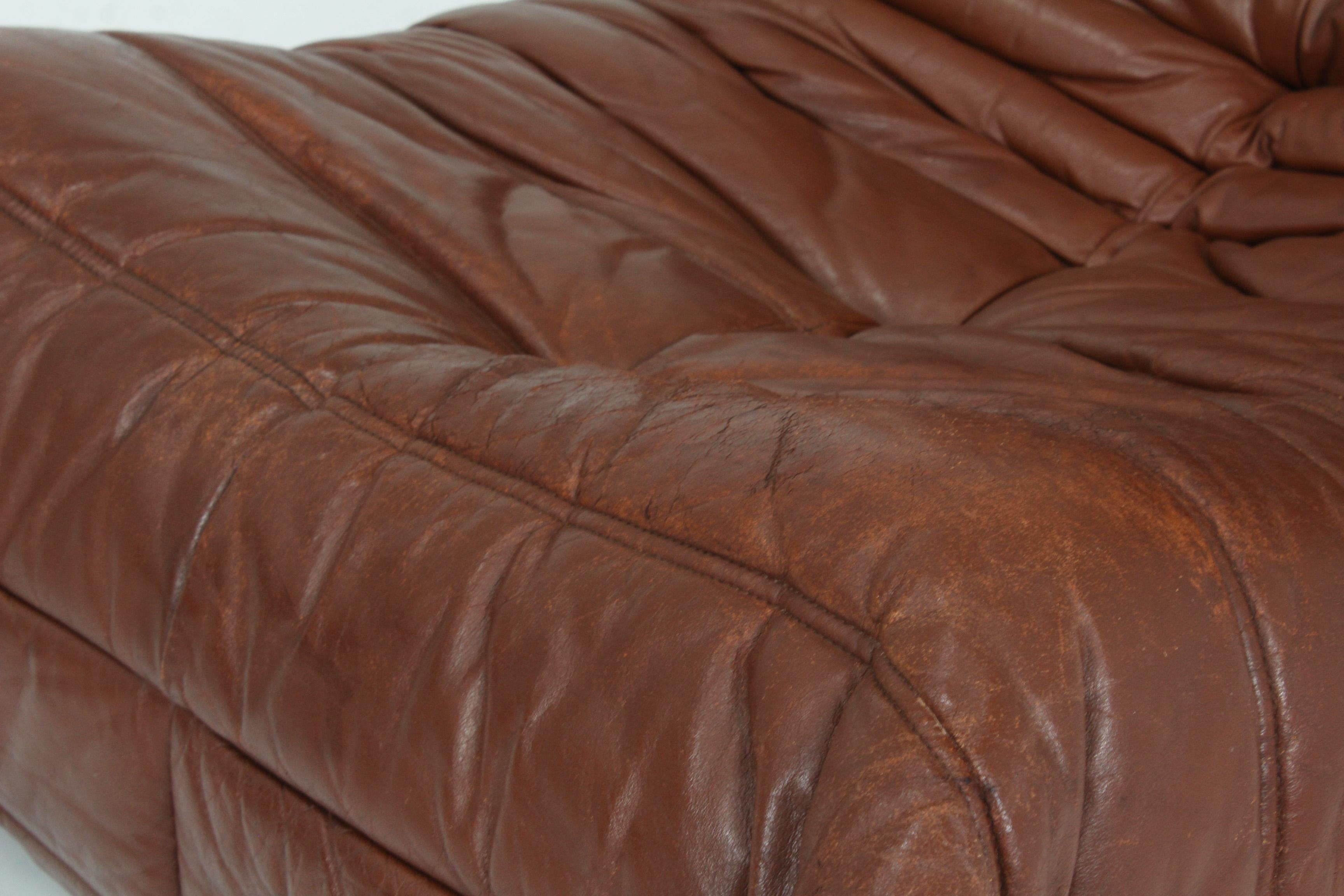 Original Togo Ligne Roset Cognac Leather Armchair 90s 8