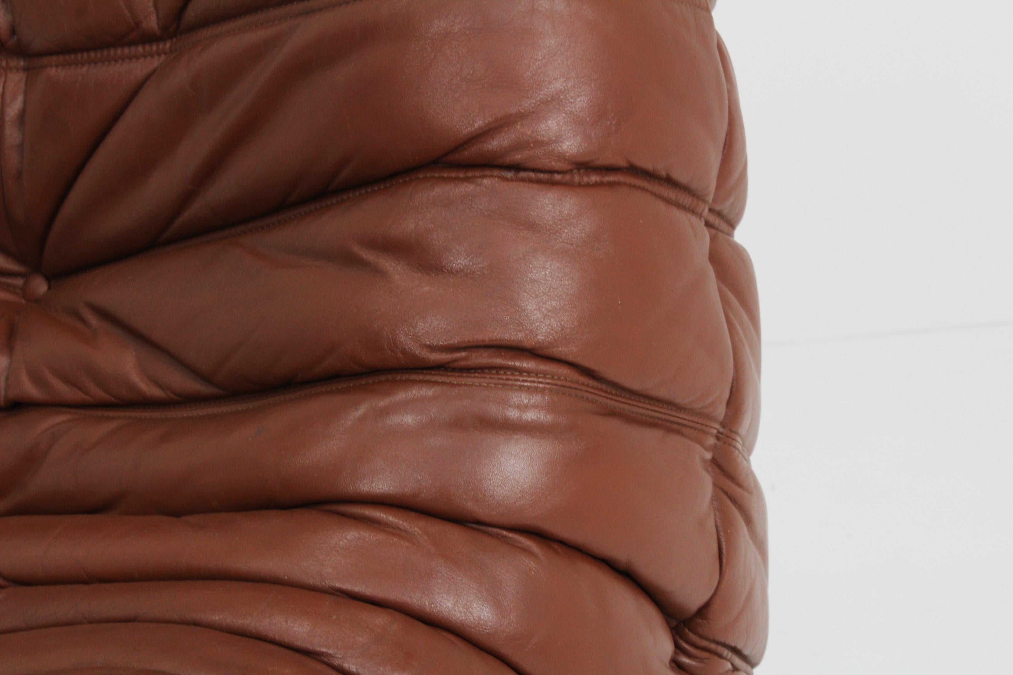 Original Togo Ligne Roset Cognac Leather Armchair 90s 9