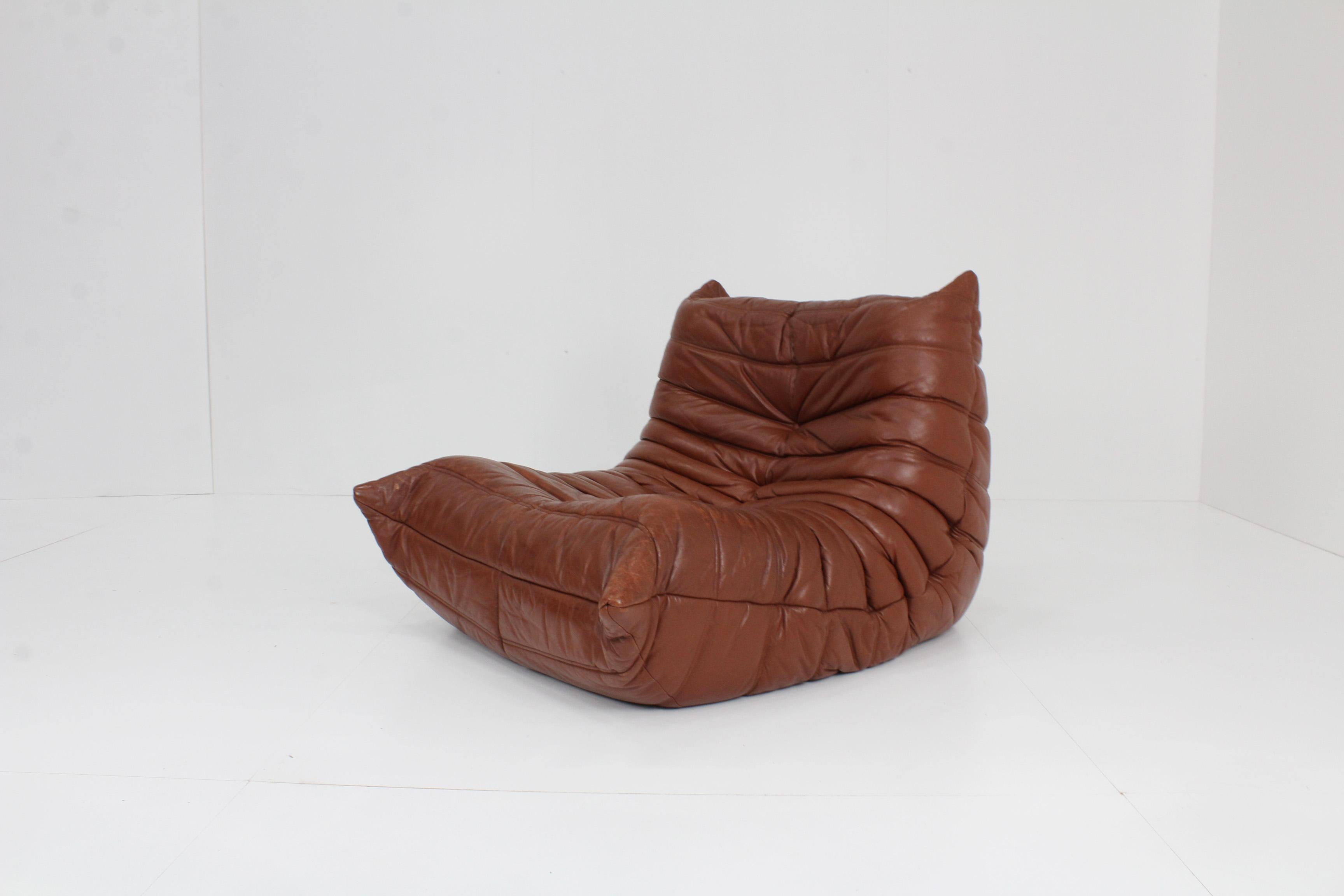 Original Togo Ligne Roset Cognac Leather Armchair 90s 10