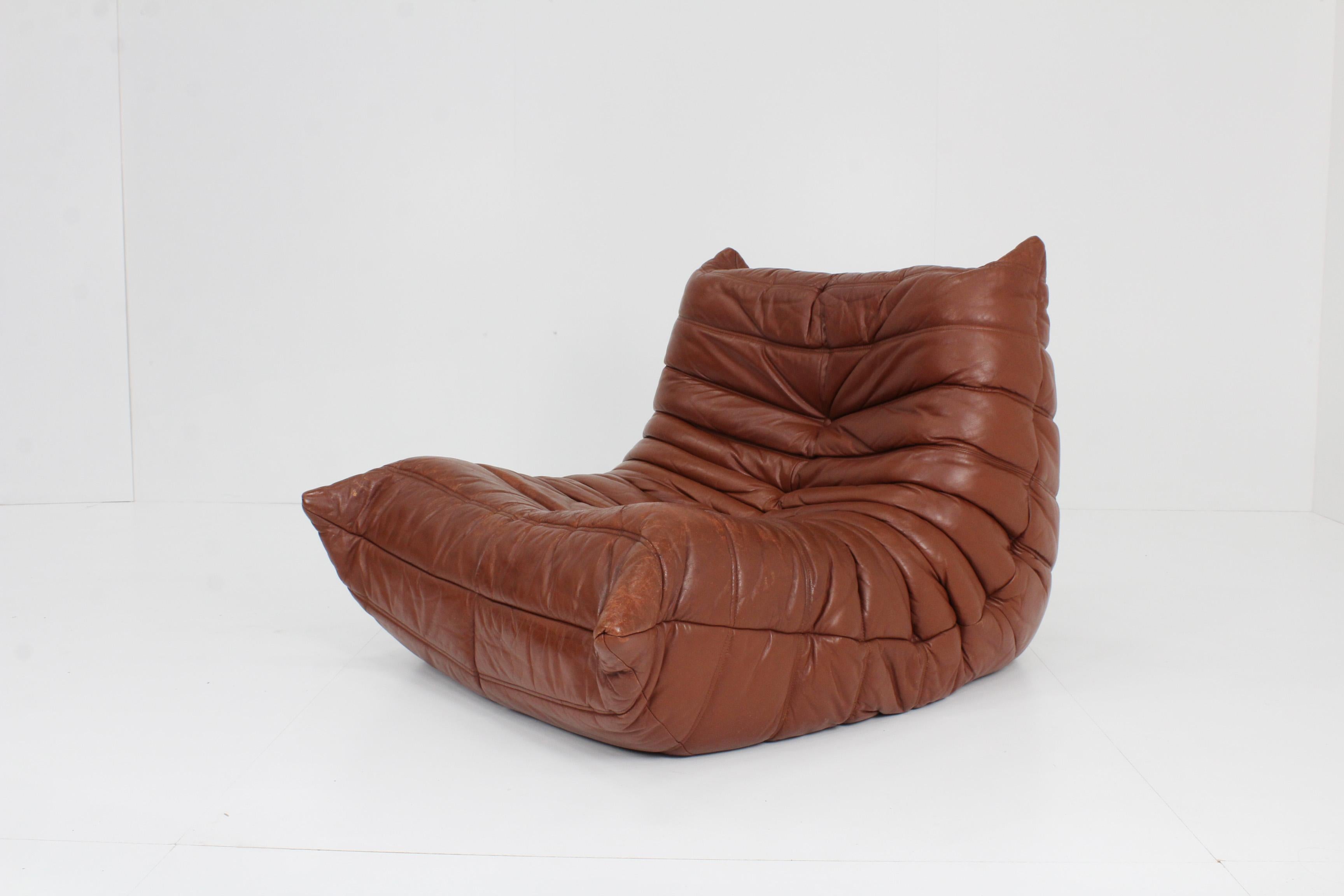 Original Togo Ligne Roset Cognac Leather Armchair 90s 11