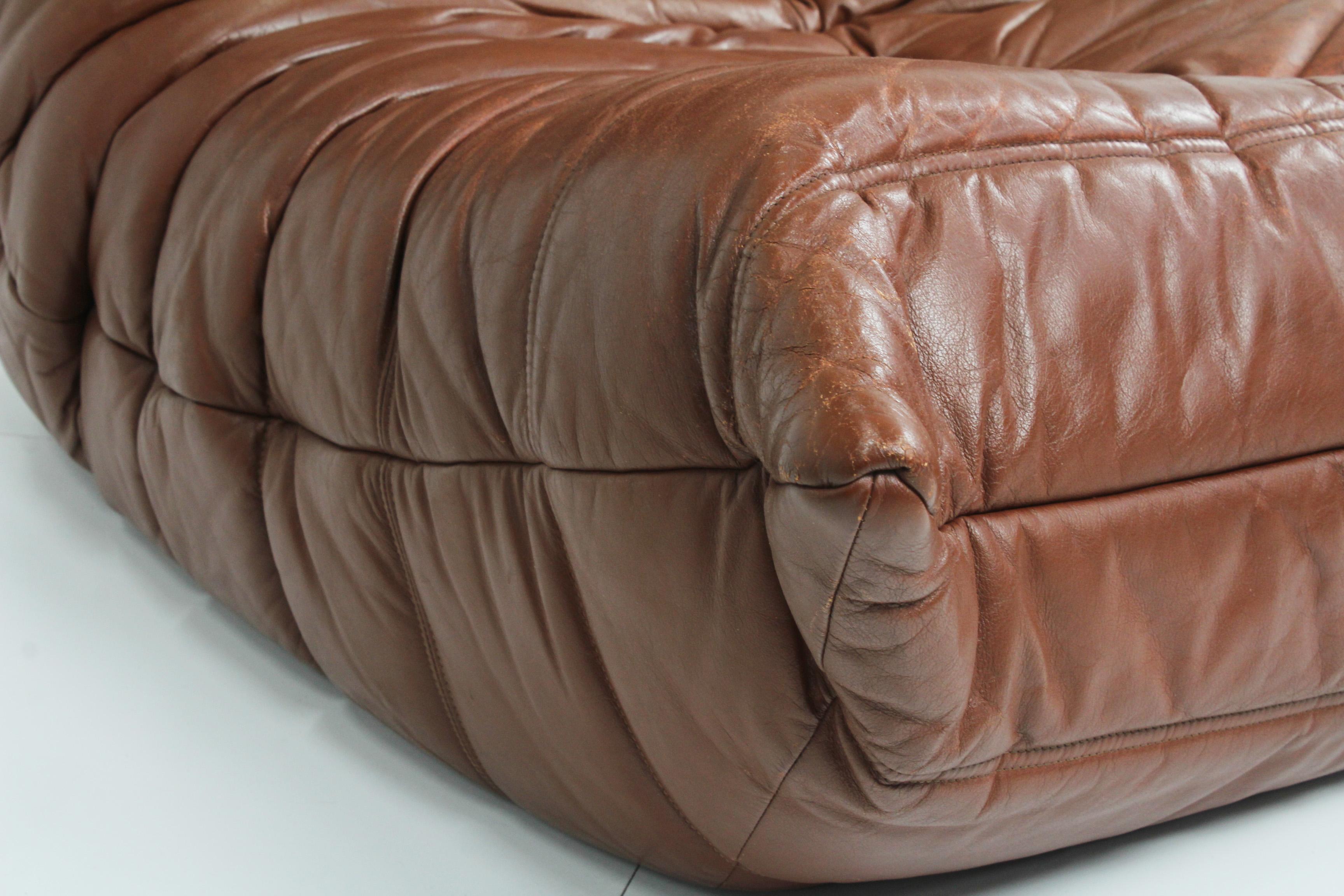 Original Togo Ligne Roset Cognac Leather Armchair 90s 12