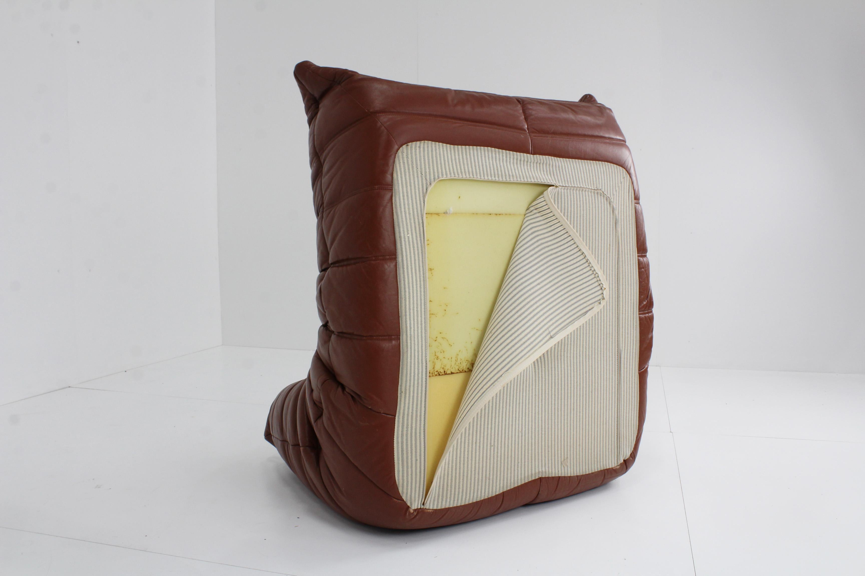 Mid-Century Modern Original Togo Ligne Roset Cognac Leather Armchair 90s