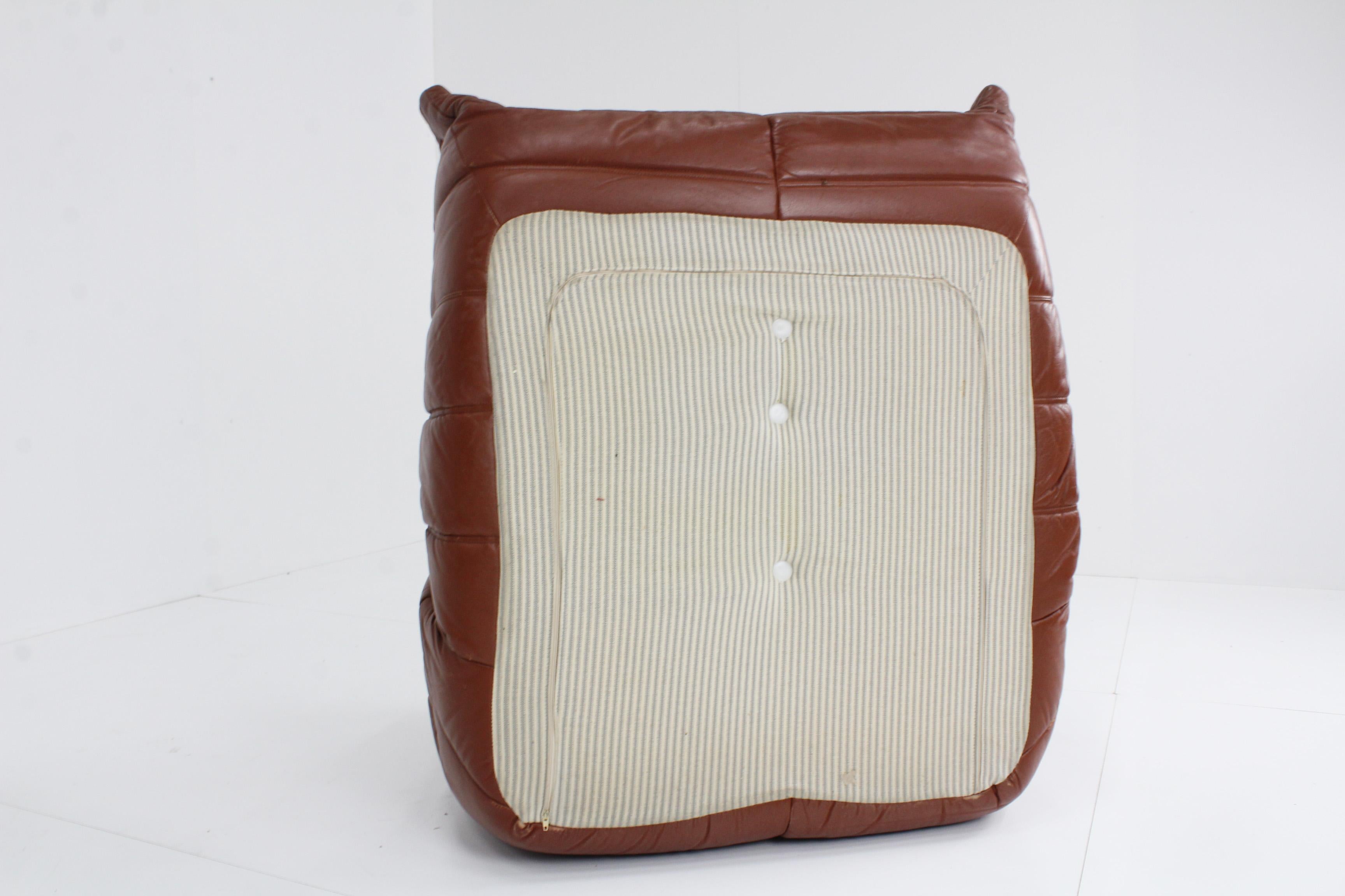 French Original Togo Ligne Roset Cognac Leather Armchair 90s