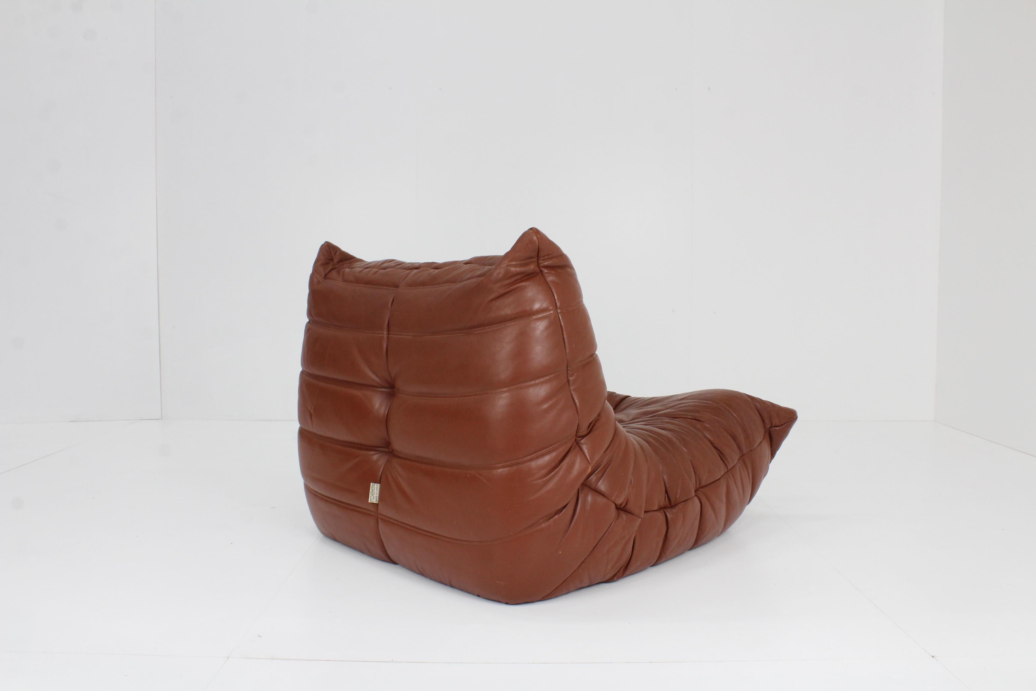 Late 20th Century Original Togo Ligne Roset Cognac Leather Armchair 90s