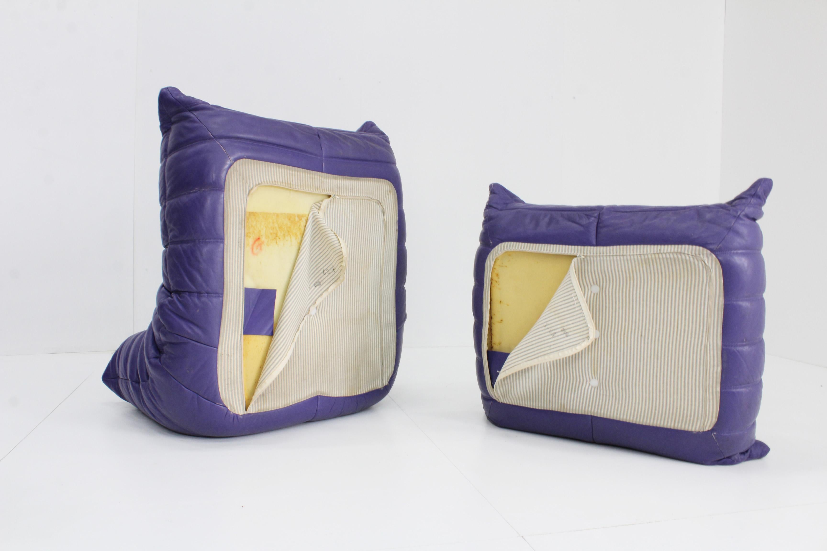 Original Togo Ligne Roset Purple Leather Armchair with Ottoman, 1990s 5