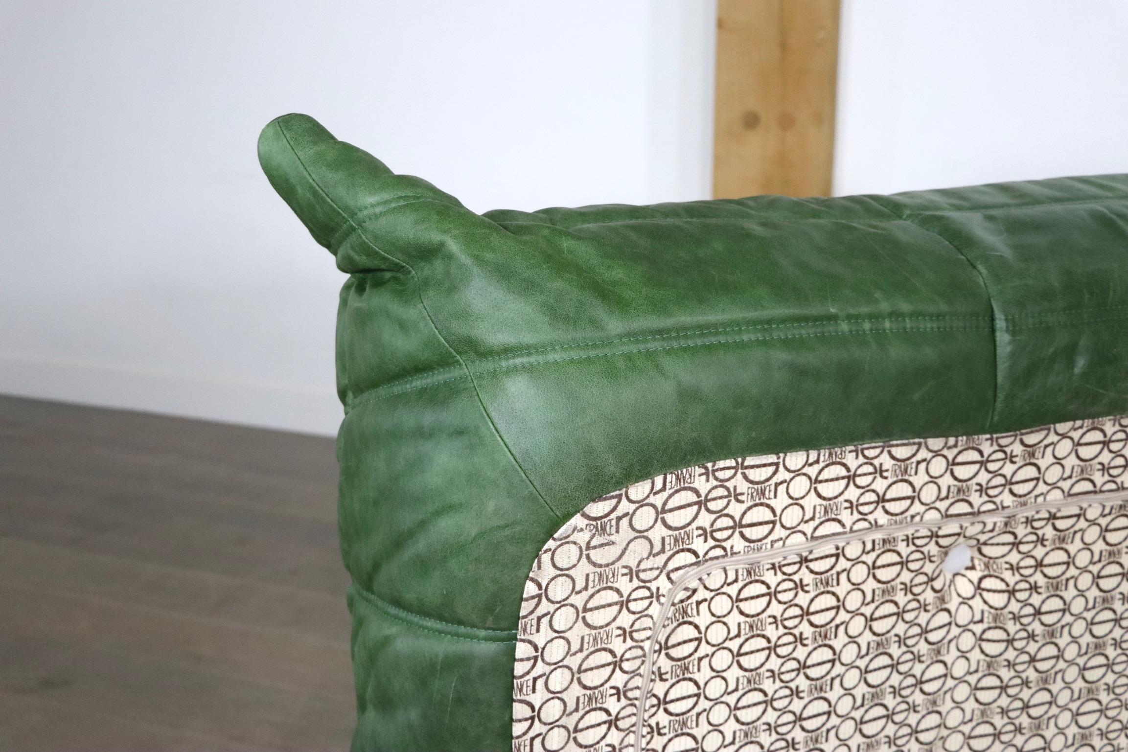 Original Togo Seating Group in Green Leather by Michel Ducaroy for Ligne Roset 1