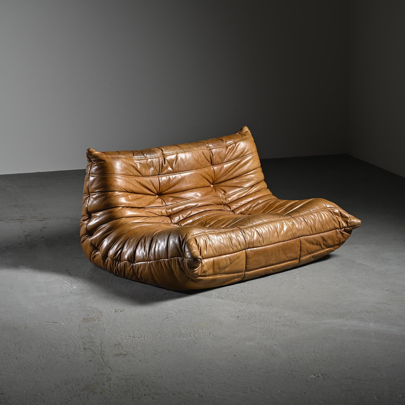 Leather Original Togo Sofa by Michel Ducaroy, Ligne Roset circa 1975 For Sale