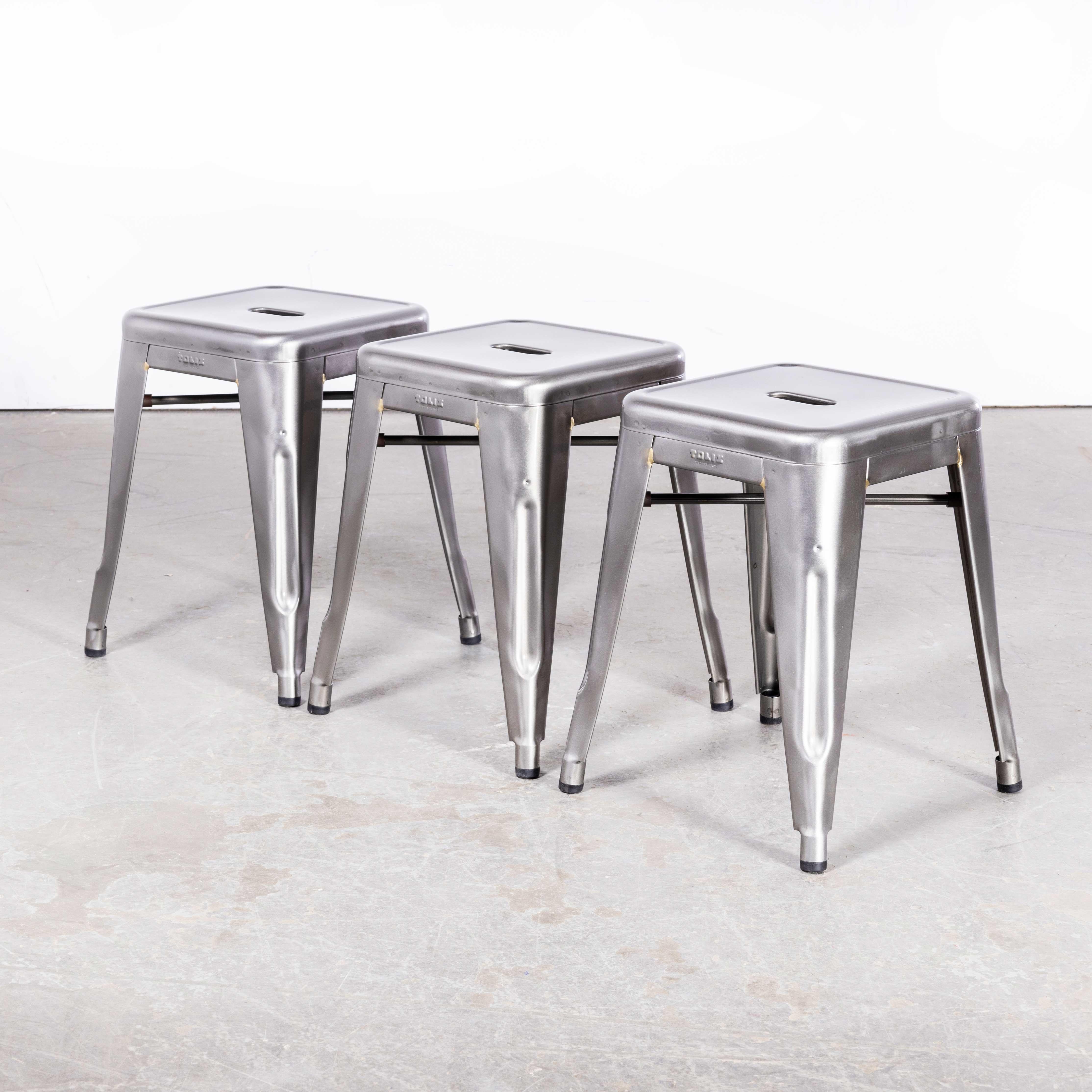 French Original Tolix H Stool Galvanised - Set Of Three