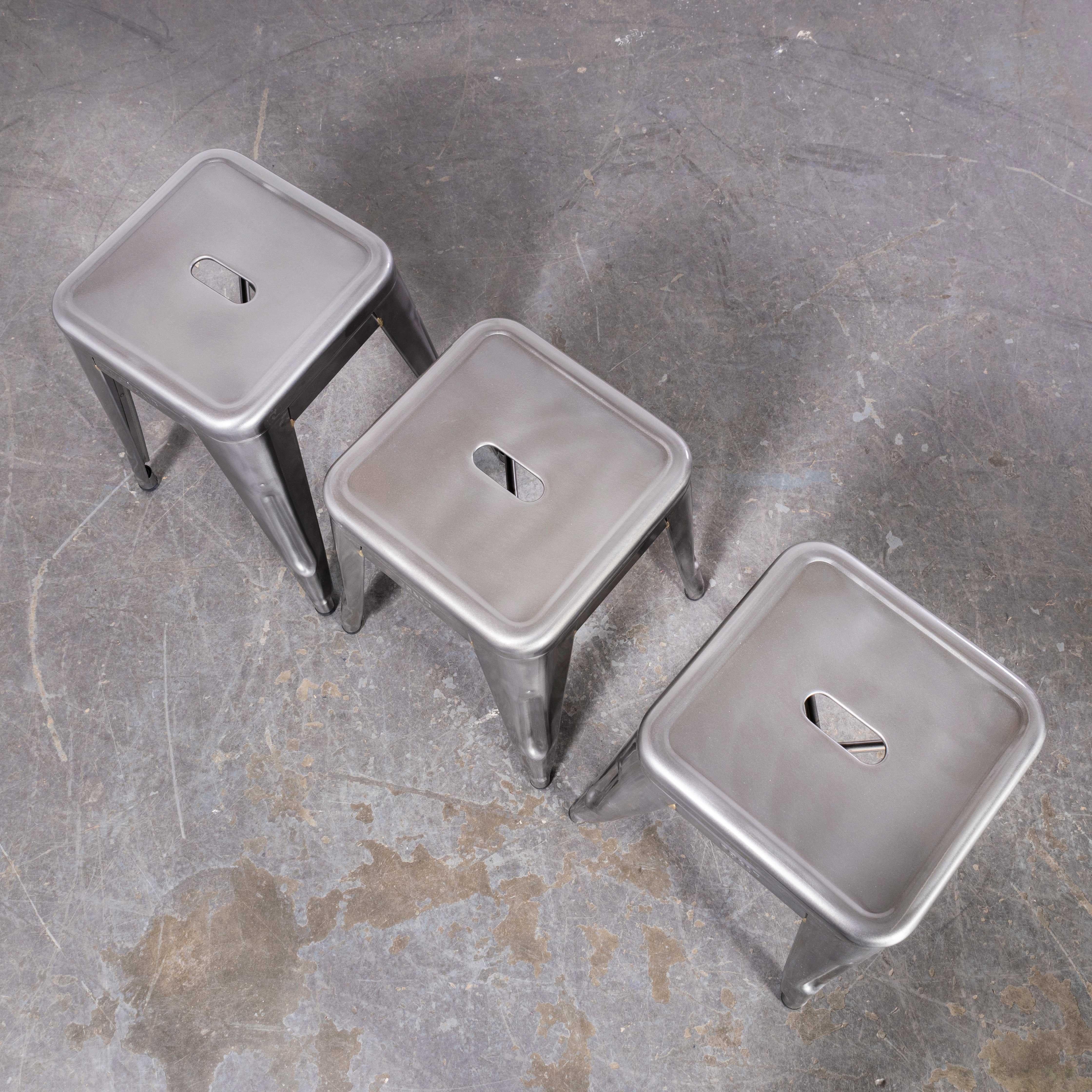 Original Tolix H Stool Galvanised - Set Of Three In Good Condition In Hook, Hampshire