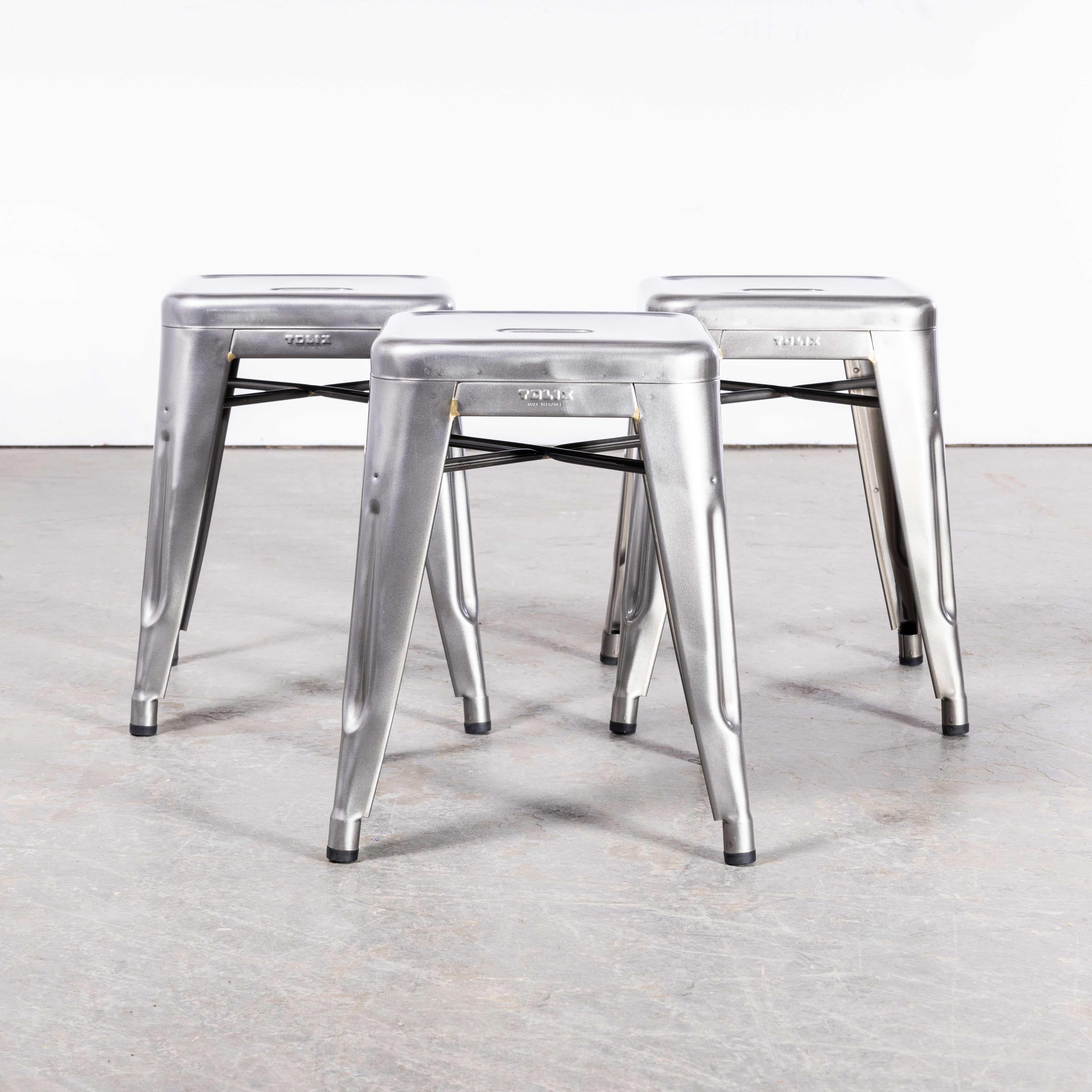 Mid-20th Century Original Tolix H Stool Galvanised - Set Of Three