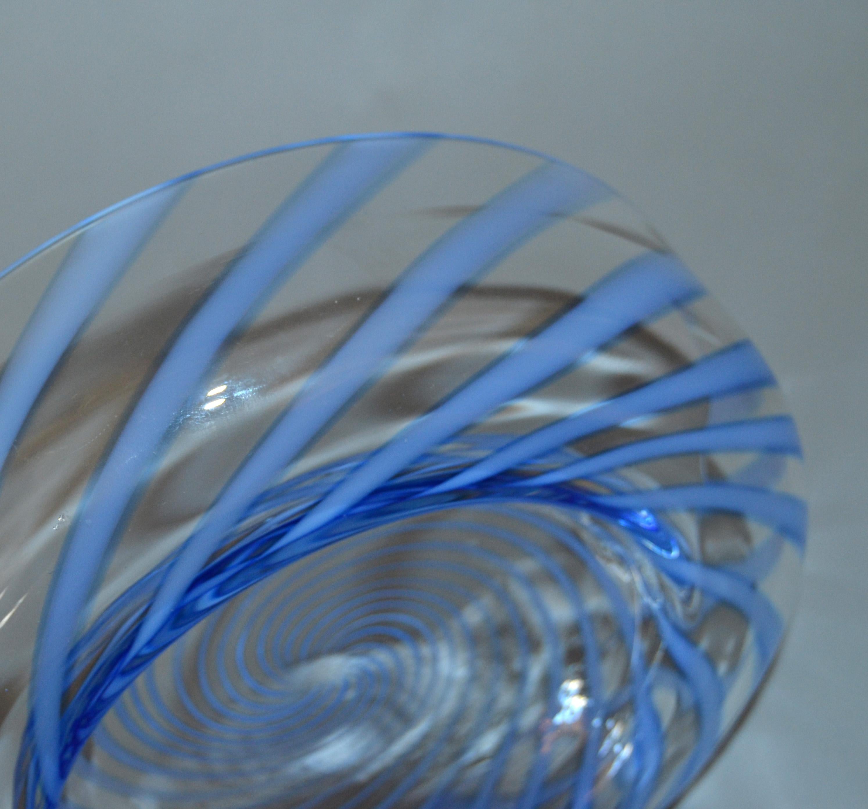 Murano Glass Original Tommaso Barbi Italian Murano Clear and Blue Decorative Candy Dish, Bowl