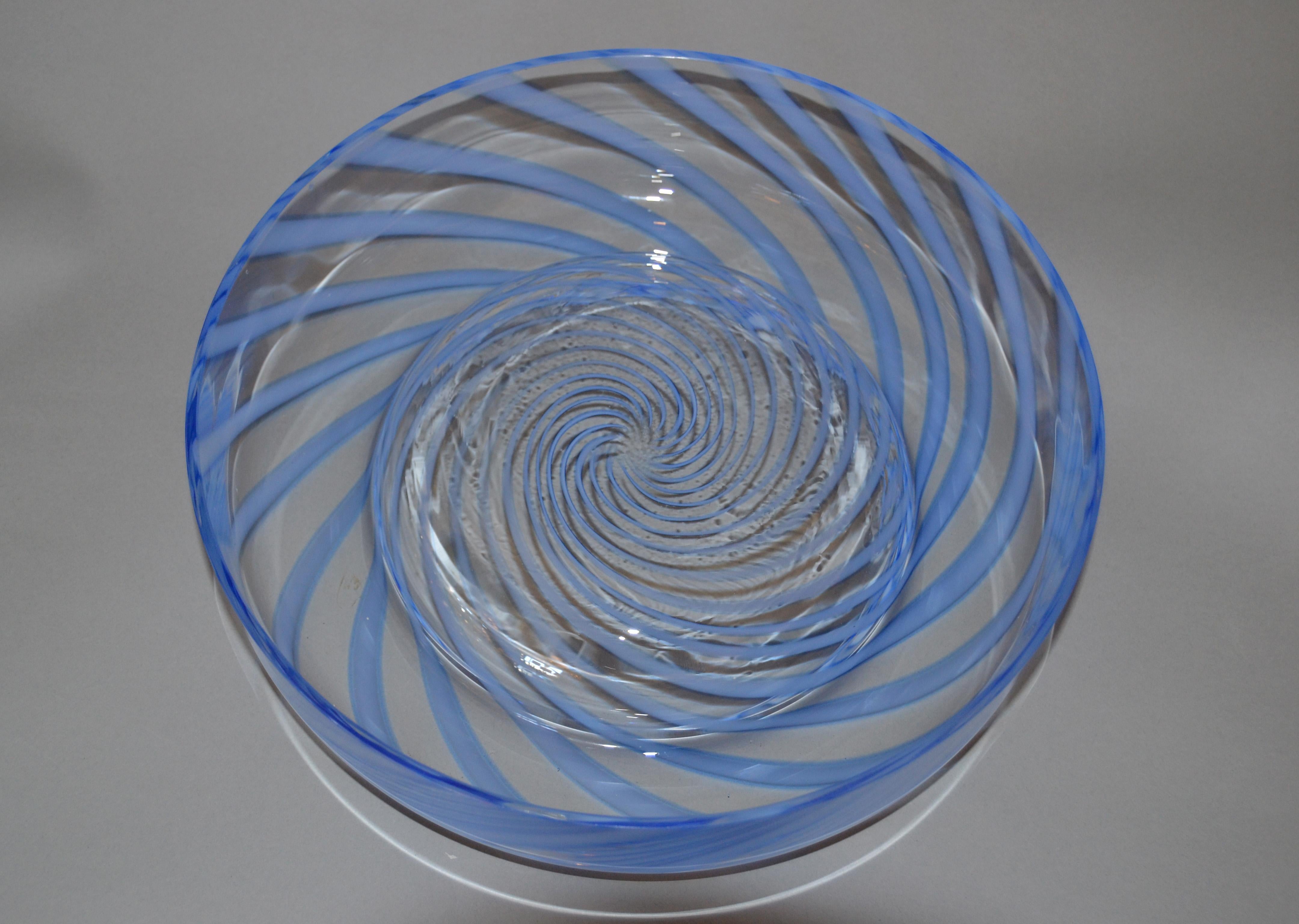 Original Tommaso Barbi Italian Murano Clear and Blue Decorative Candy Dish, Bowl 3