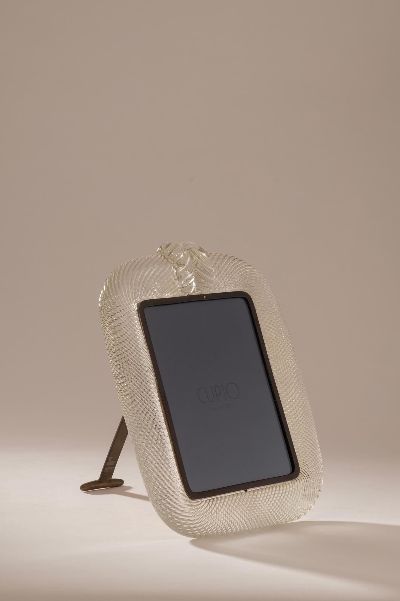 Mid-Century Modern Original Torciglione Glass Picture Frame by Barovier & Toso, Murano, c.1935 For Sale