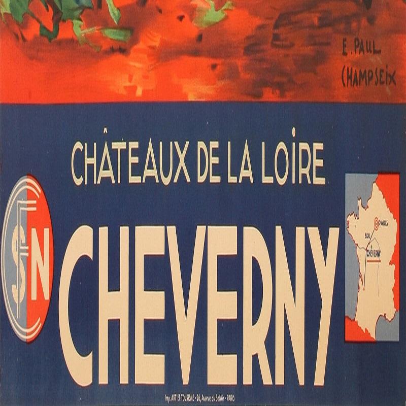 French Champseix, Original Art Deco Travel Poster, Cheverny Castle, Loire Valley, 1939