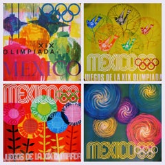 Original Tourism Posters Promoting Mexico 68 Olympic Games Bursting with Colors