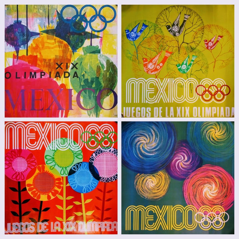 Striking original large posters printed for promoting tourism to Mexico´s 68 Olympic Games. Each poster is dedicated to a specific Mexican craft or tradition, such as 