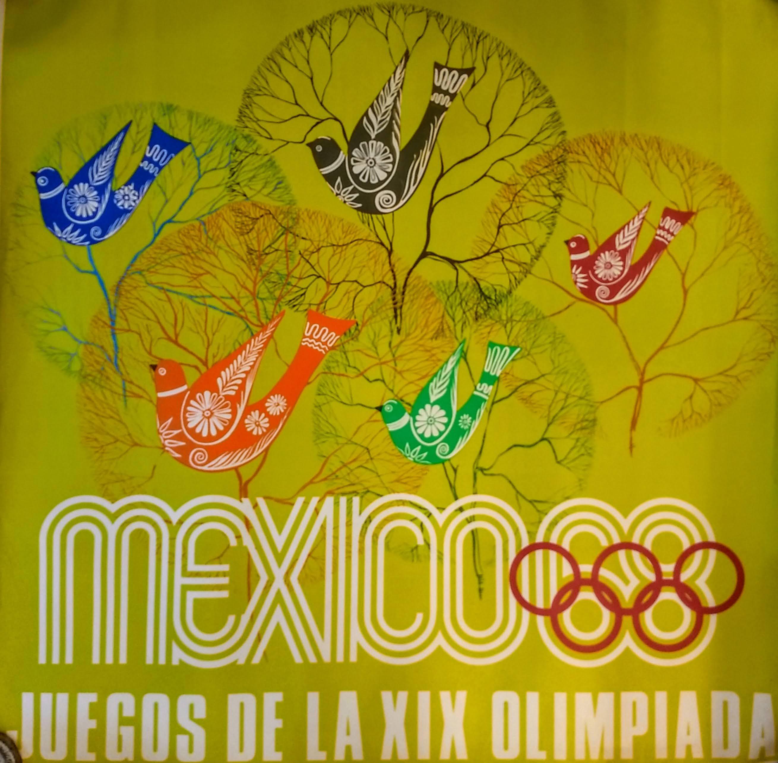 Original Original-Reiseplakat, Promoting Mexico 68, Olympische Spiele, schillernd mit Farben (Moderne der Mitte des Jahrhunderts) im Angebot