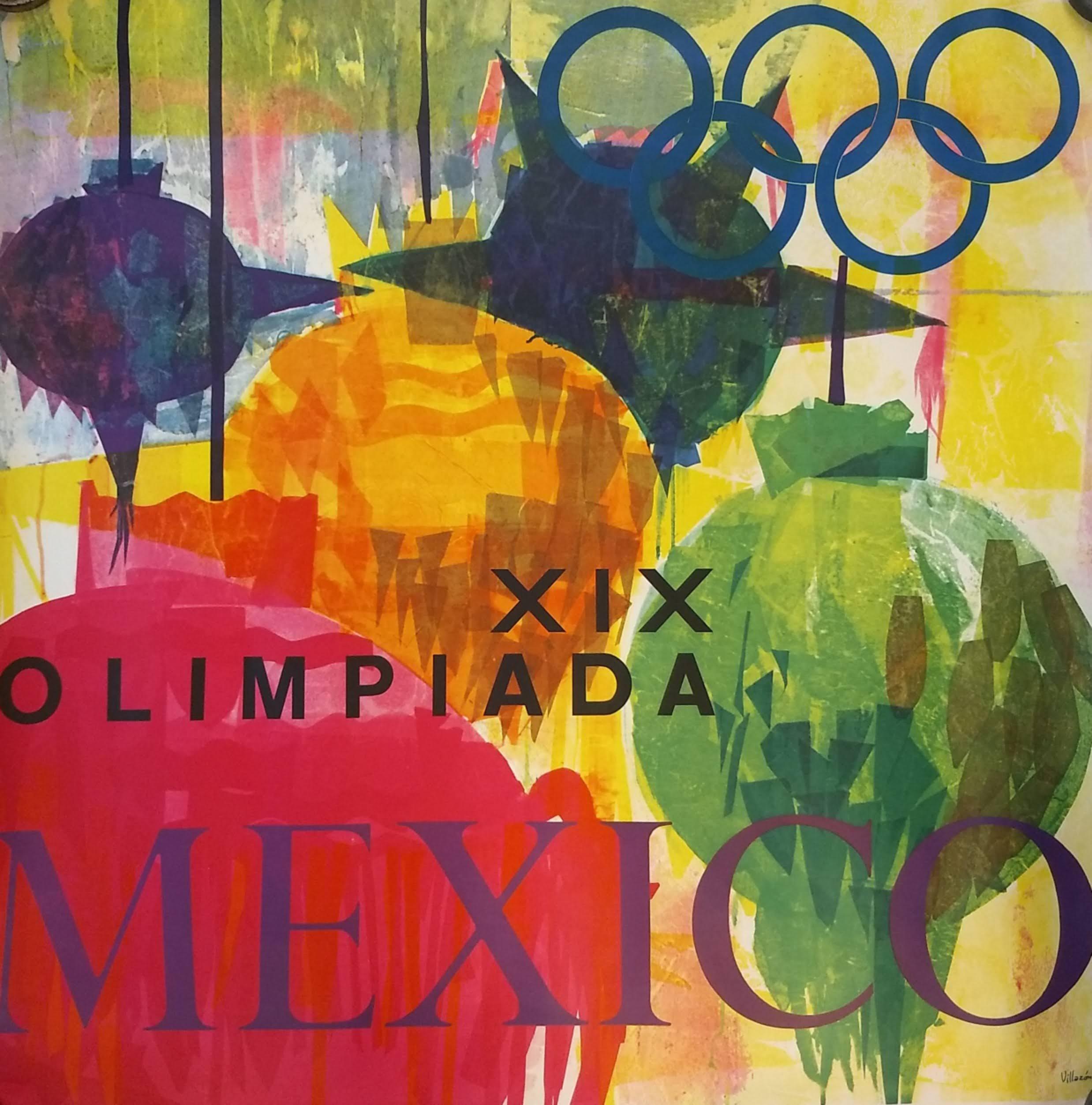 Original Original-Reiseplakat, Promoting Mexico 68, Olympische Spiele, schillernd mit Farben (Sonstiges) im Angebot