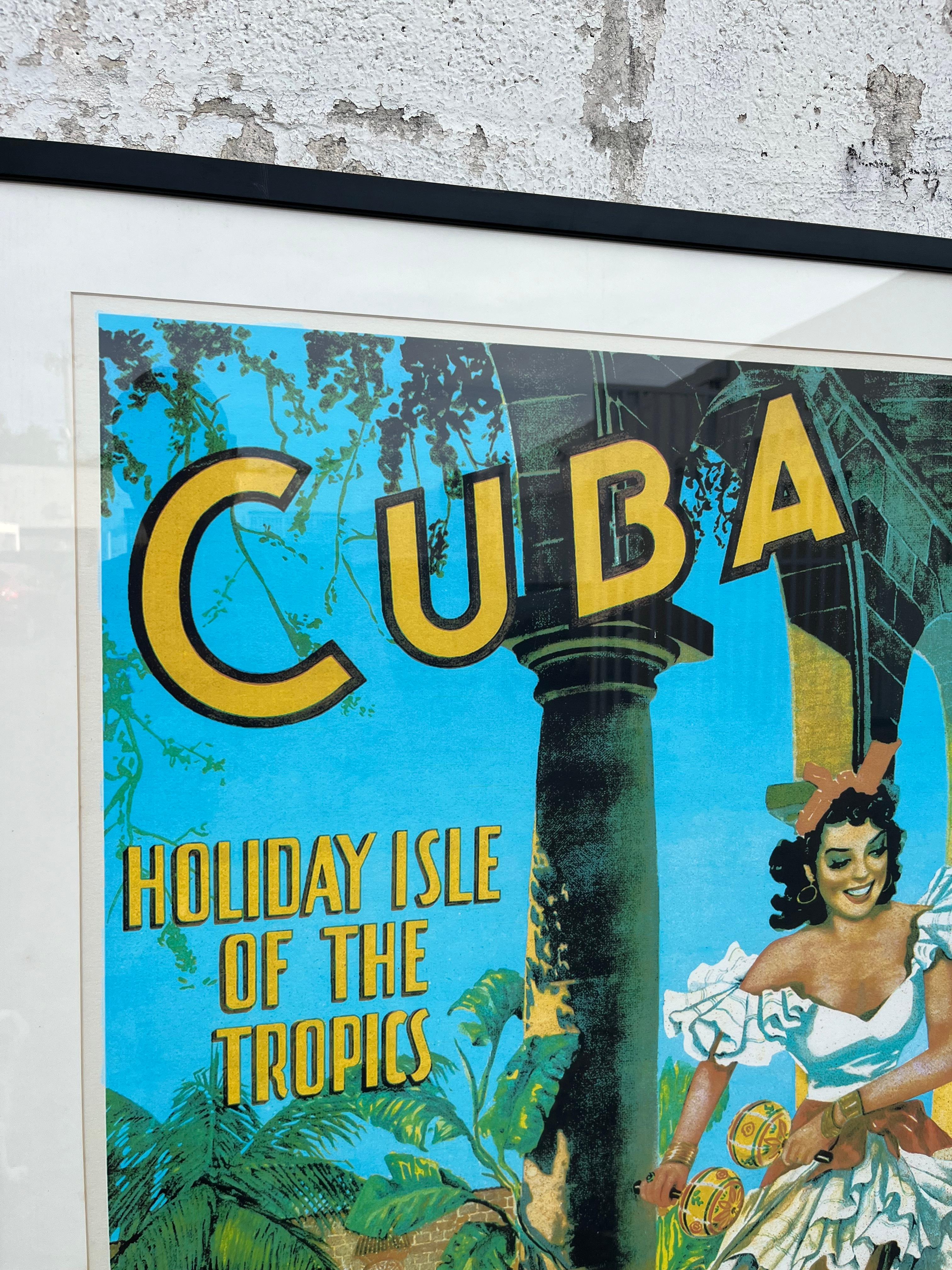 Poster di viaggio originale Cuba- Paradiso dei Tropici. Incorniciato. Circa anni '50 in vendita 3